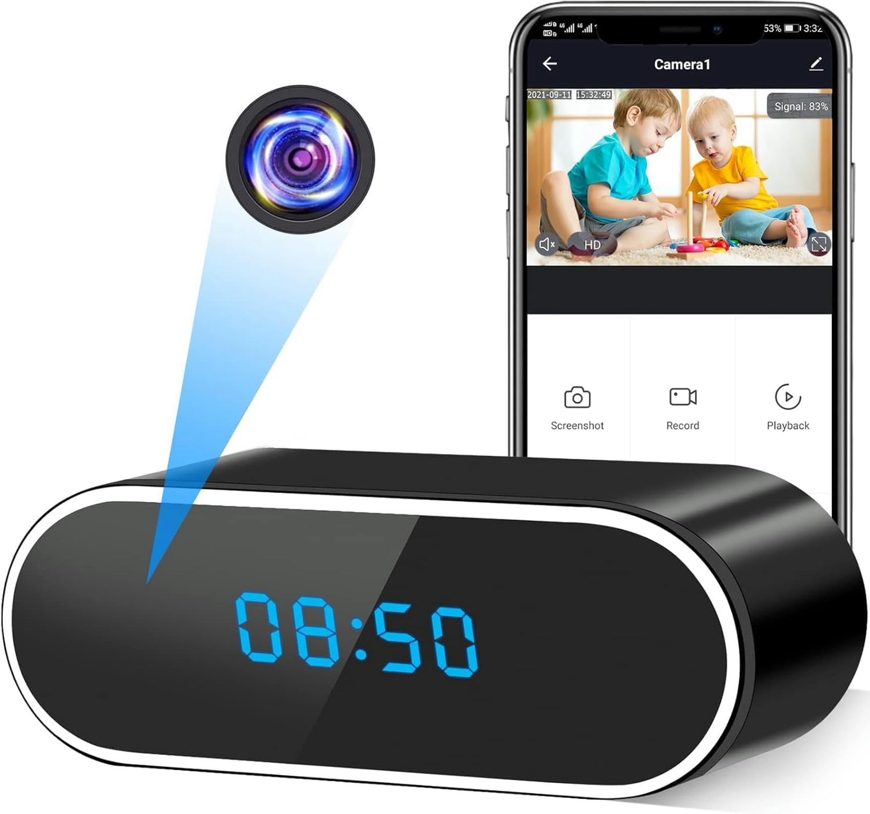 XDRGOOIUY 1080p HD WiFi Hidden Camera Clock - Wireless Mini Spy Camera with Motion Detection & Night Vision for Home Security | Indoor Surveillance, Baby Monitor, Office Security, Nanny Cam