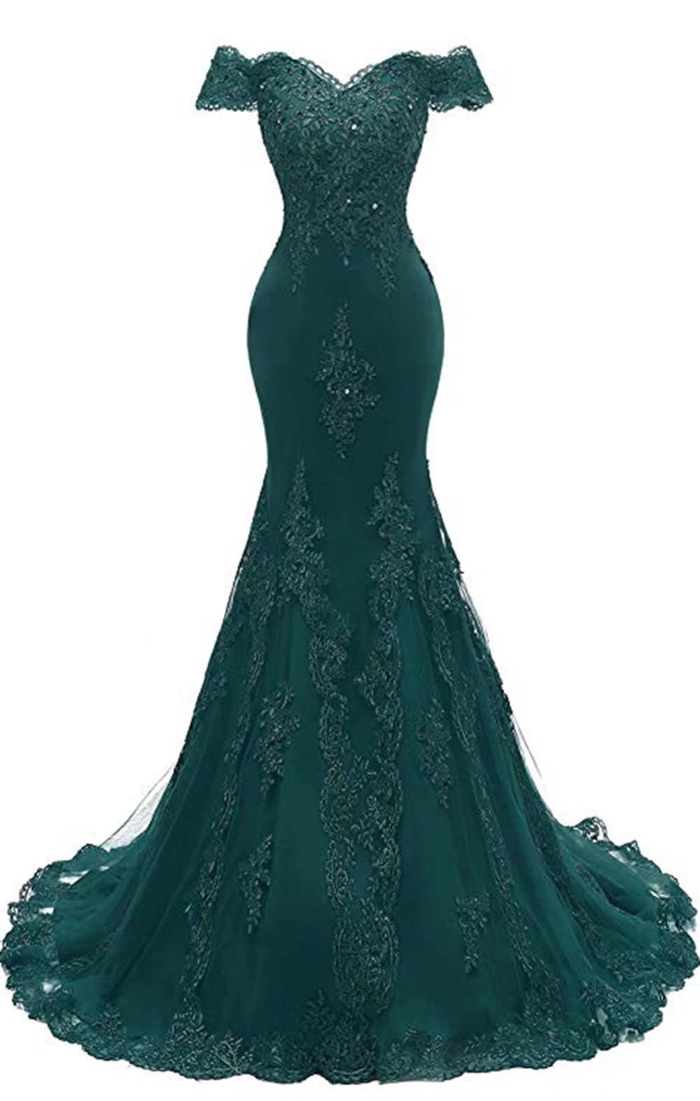 Off The Shoulder Mermaid Prom Dresses for Women - Long Sweetheart Beaded Lace Evening Gown for Formal Ball, Homecoming, Wedding & Special Occasions