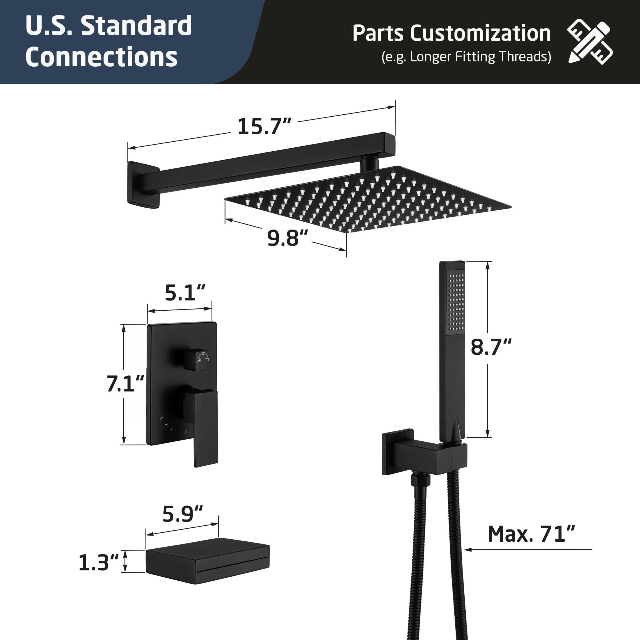 Premium Matte Black Shower System with 10
