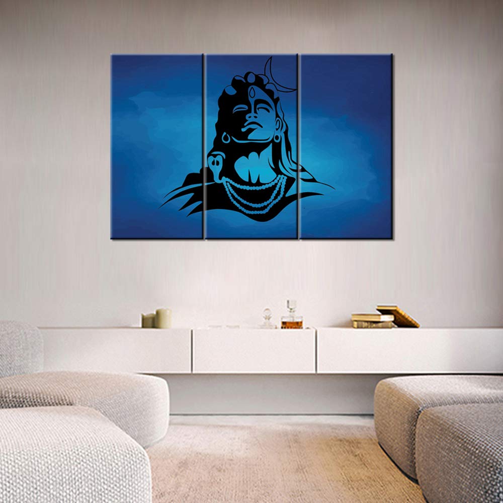 Modern Lord Shiva Wall Art - 3 Piece Hindu God Framed Posters & Prints for Bathroom, Living Room, Office & Bedroom Decor - Gallery-Wrapped Ready to Hang (20x40 Inch x3) - Perfect for Meditation Spaces, Yoga Rooms & Spiritual Home Decor