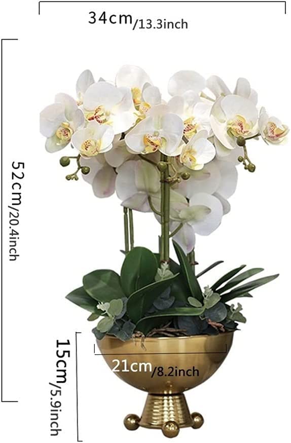 Premium Artificial Orchid Flower in Pot - White Phalaenopsis Fake Plant with Vase - Realistic Faux Floral Decor for Home, Office, Wedding, Living Room & Indoor Spaces