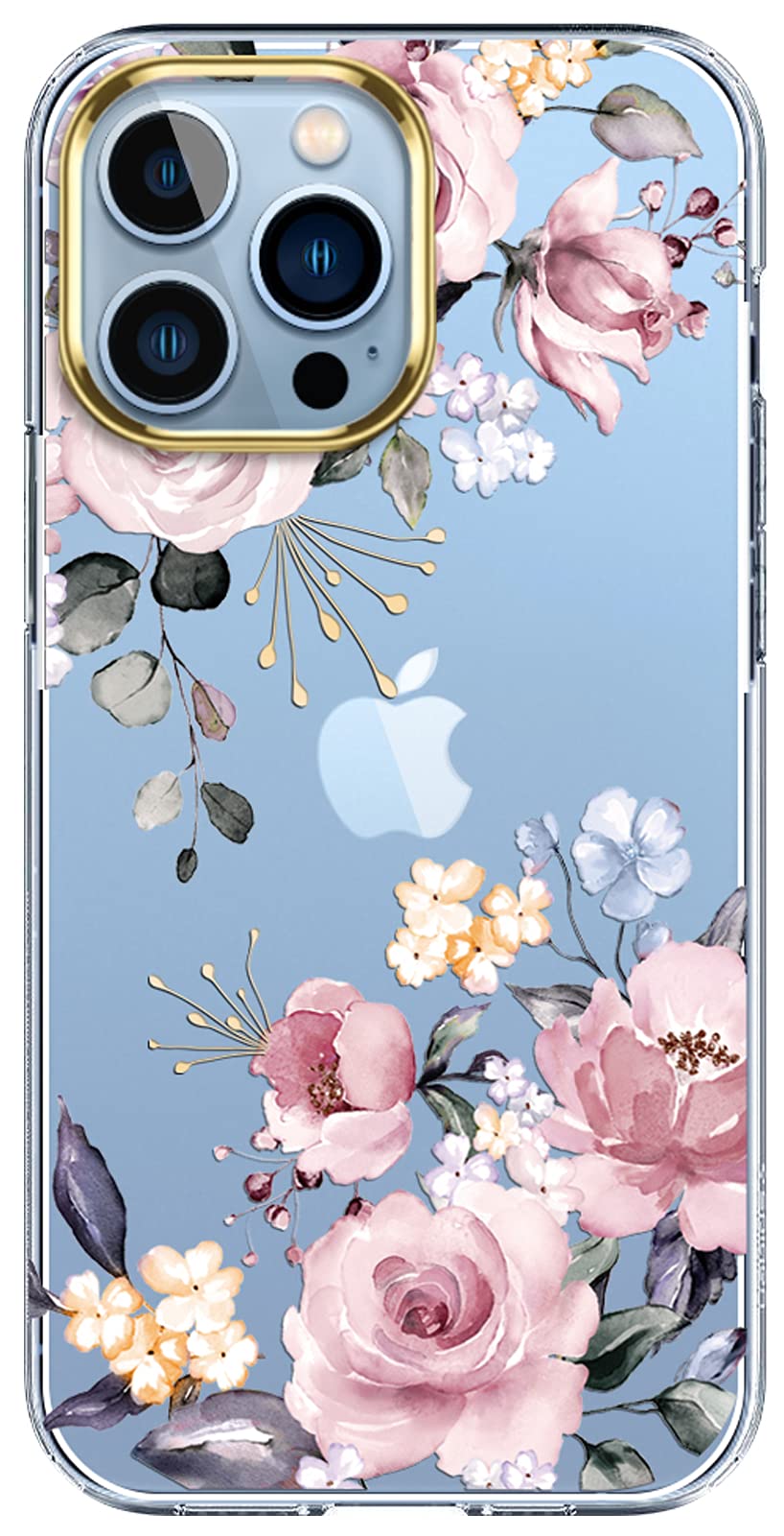 Elegant Floral iPhone 13 Pro Case - Shockproof Clear Hard Cover with Diagonal Pink Bloom Design for Women (6.1 inch 2021 Model) | Perfect for Everyday Use, Office & Gift Giving