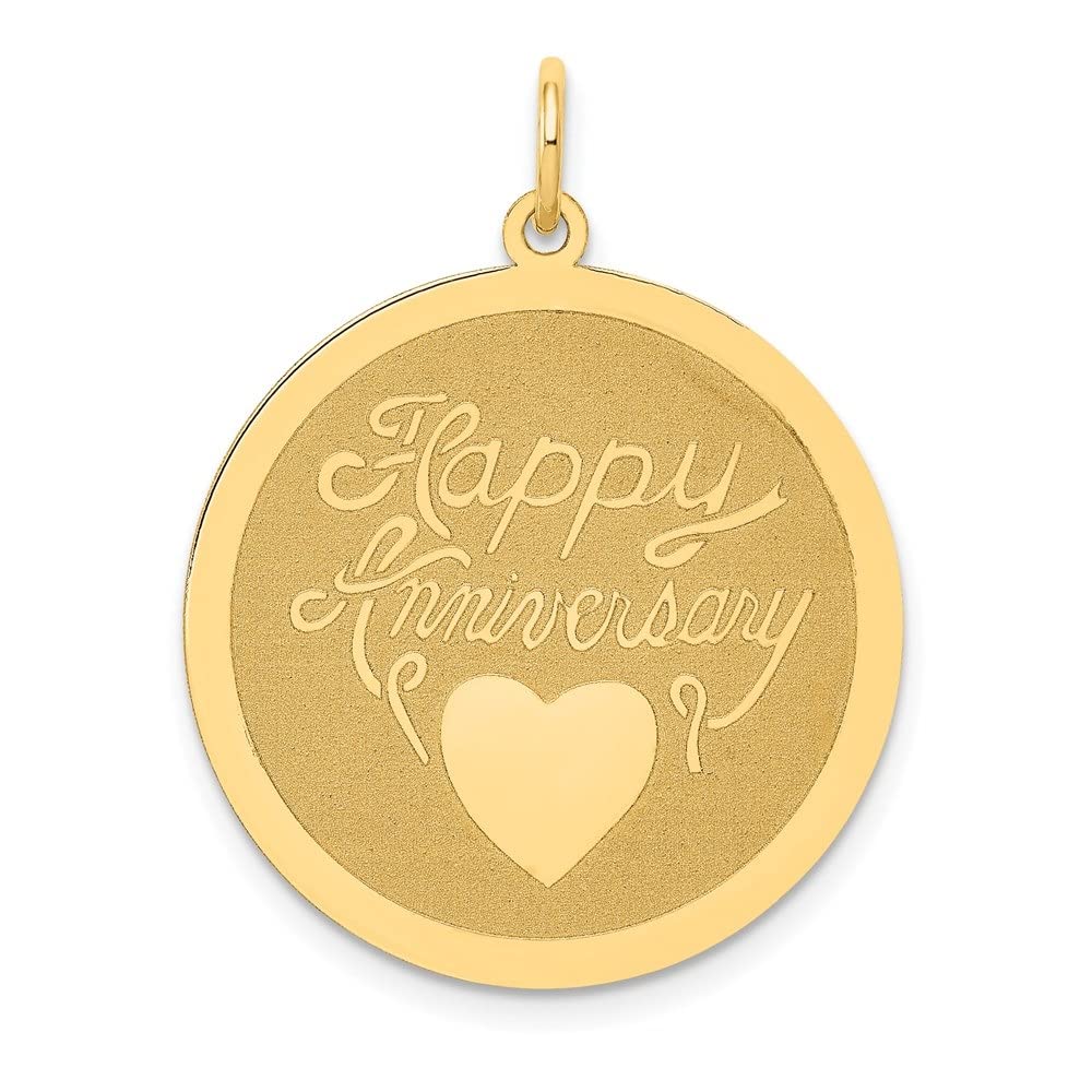 14K Yellow Gold Happy Anniversary Pendant Necklace for Women - Elegant Heart Charm Jewelry Gift (31mm x 25mm) - Perfect for Anniversaries, Valentine's Day & Romantic Occasions