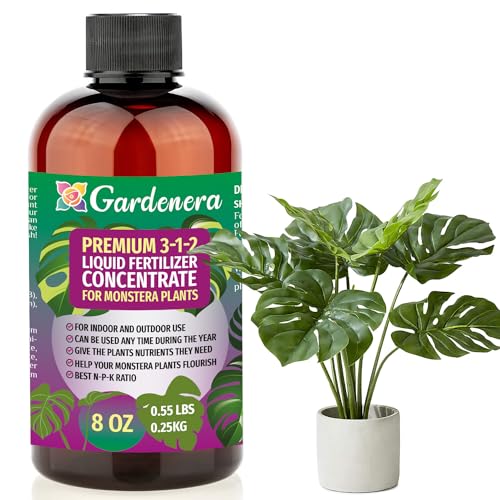Organic Monstera Plant Fertilizer 3-1-2 NPK Concentrate - Premium Liquid Plant Food for Indoor Plants & Flowers by Gardenera (8oz) - Perfect for Monstera Deliciosa, Pothos & Tropical Houseplants