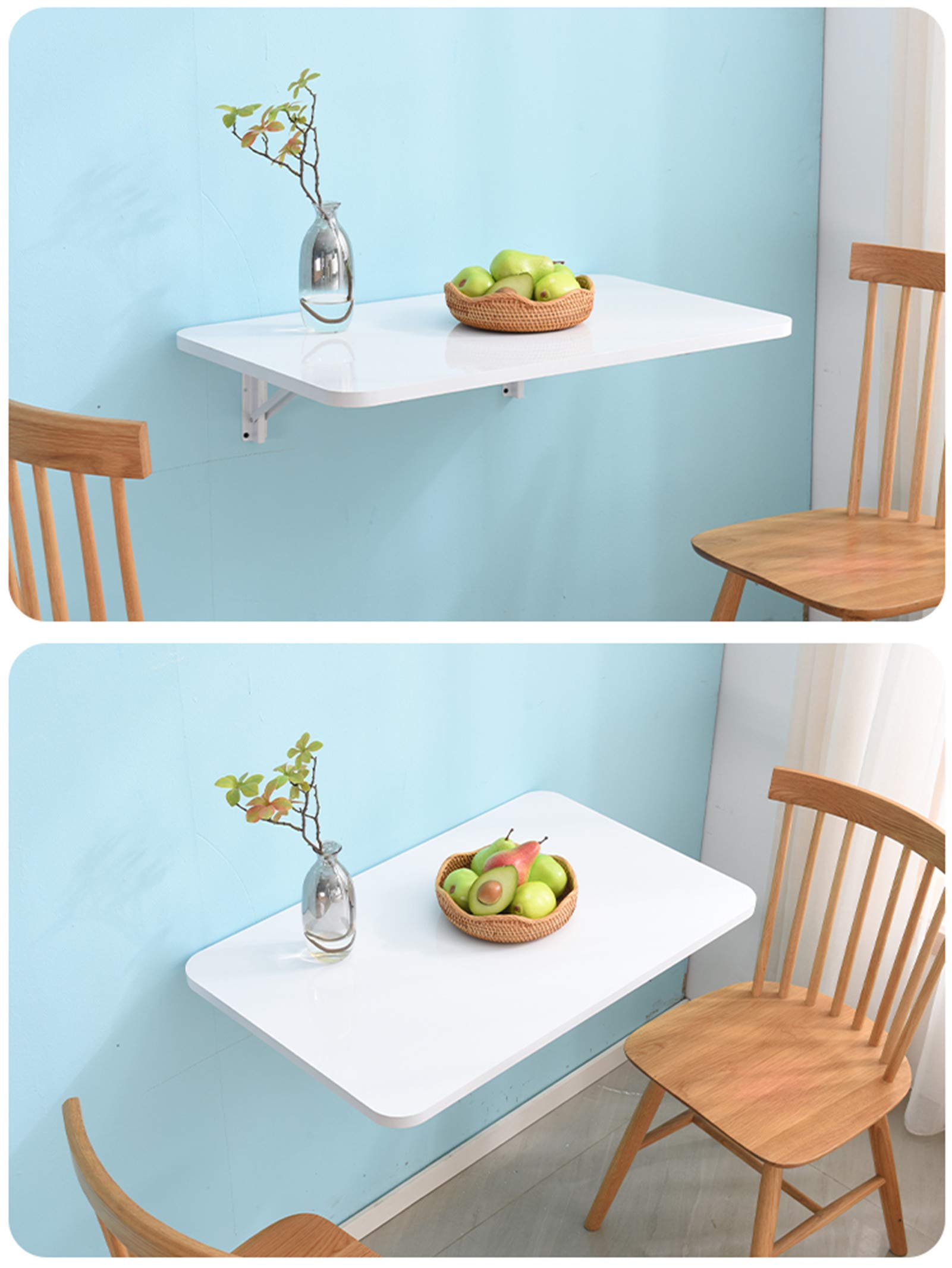 Wall-Mounted Drop-Leaf Folding Table - Space Saving Floating Dining Desk & Hanging Computer Workstation - Solid Wood Compact Study Writing Desk for Home Office, Adults & Kids (70x50cm/28x20in) - Perfect for Small Apartments, Dorms & Workspaces