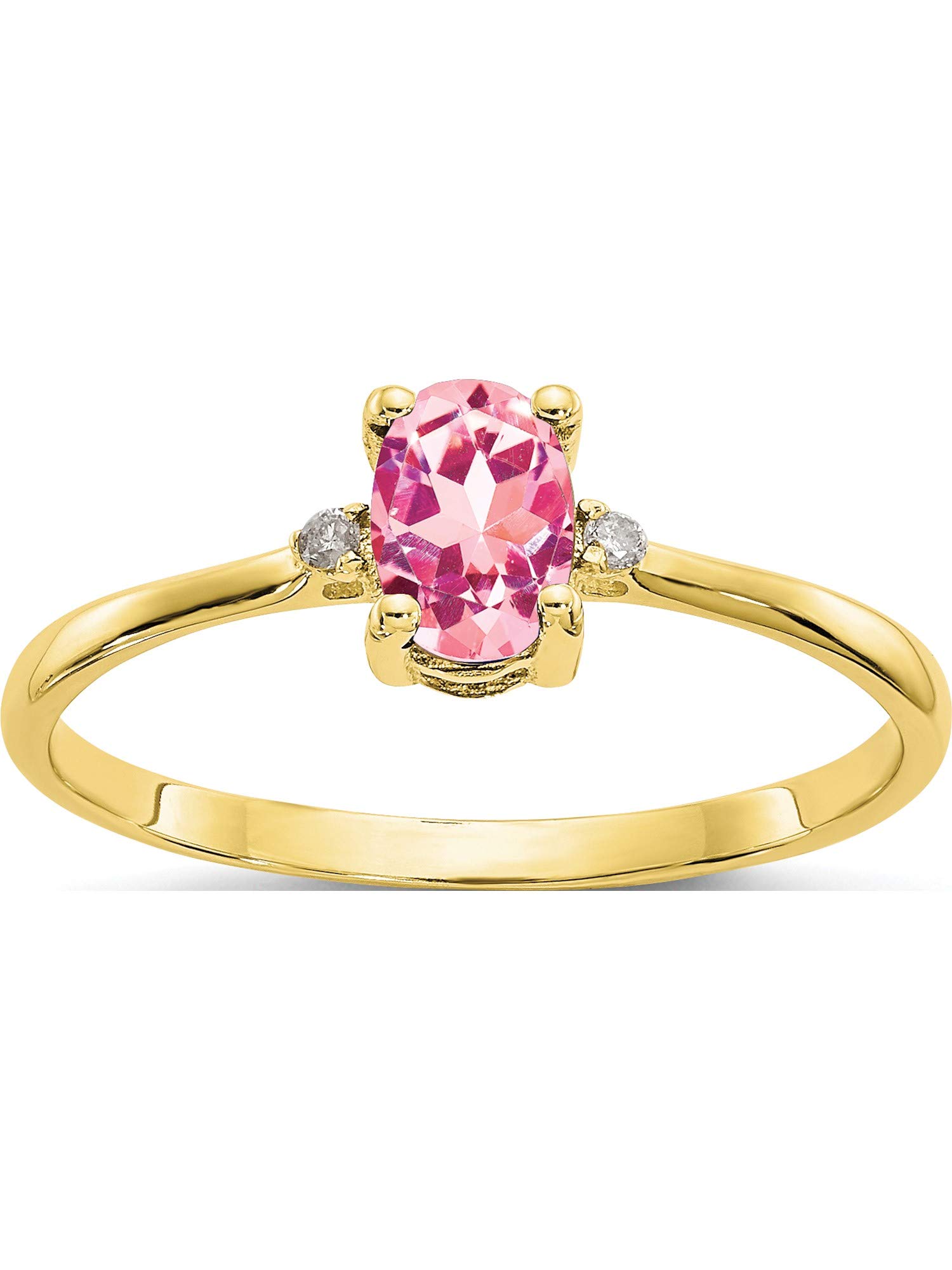 10K Yellow Gold Polished Genuine Diamond & Pink Tourmaline Birthstone Ring for Women - October Birthstone Jewelry Gift for Anniversary, Birthday & Special Occasions