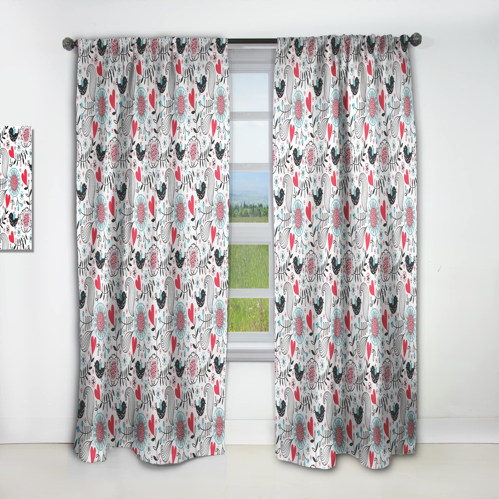 Floral Print Thermal Insulated Curtains - 52x63 Inch Single Panel for Bedroom & Living Room - Elegant Home Decor for Cozy Spaces & Sunlight Control