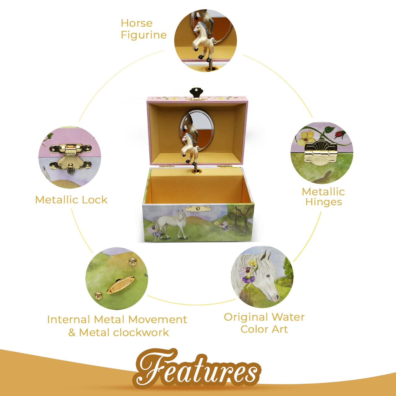 Enchanting Horse Fairy Music Box - Small Handmade Wooden Musical Jewelry Box for Kids & Collectors - Perfect for Birthday Gifts, Nursery Decor and Fairy Tale Themed Rooms