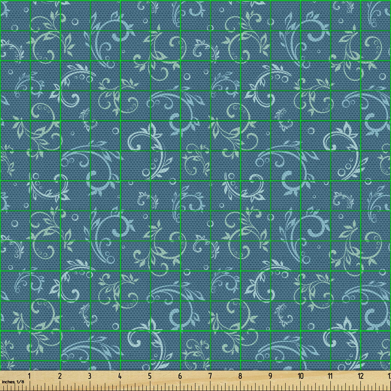 Ambesonne Garden Art Fabric by The Yard - Blue Monochrome Curlicue Branches & Bubbles Design - Upholstery & Home Decor Fabric (5 Yards, Petrol Blue & Seafoam) | Perfect for DIY Curtains, Pillows & Table Runners