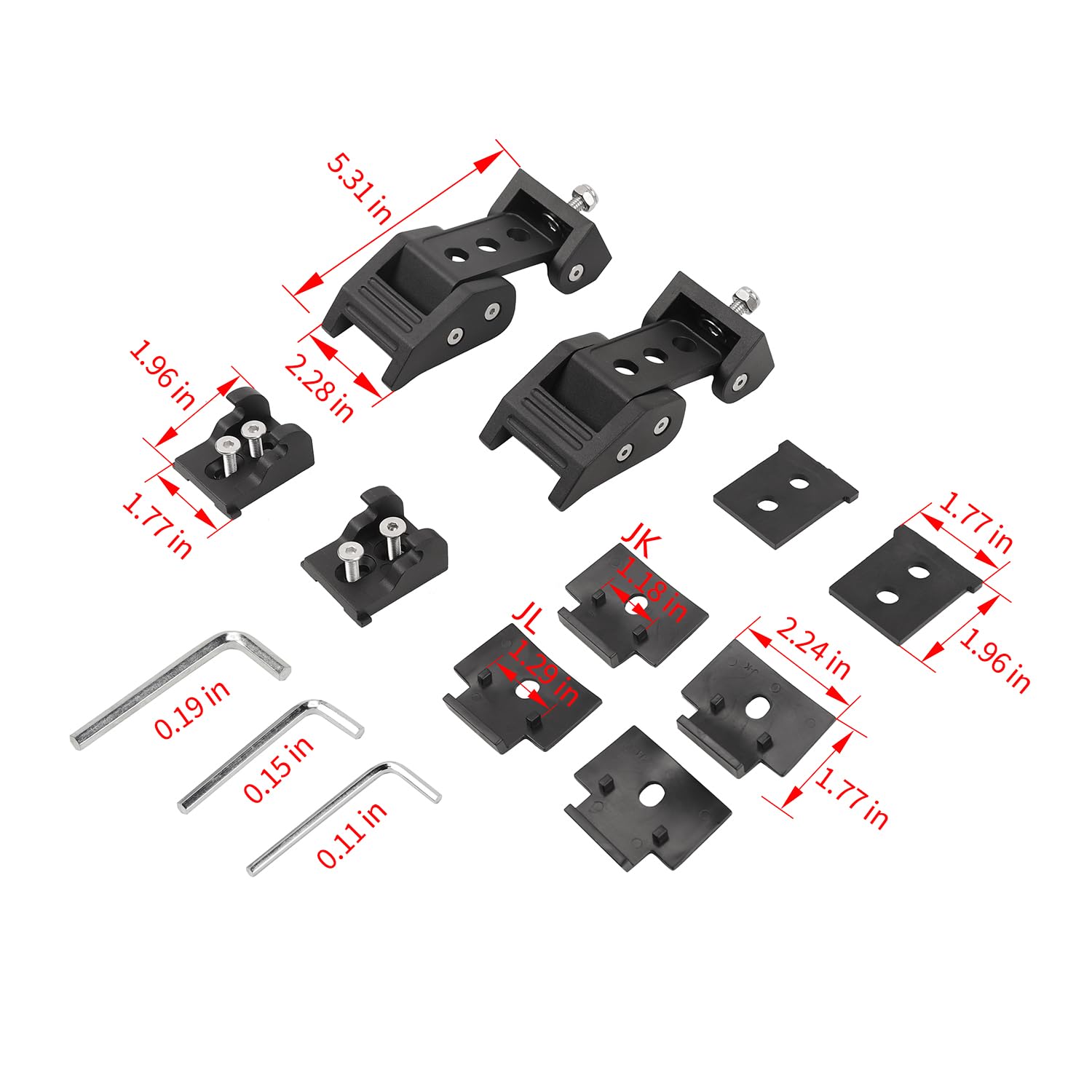 JeCar Aluminum Hood Latches Locking Kit for Jeep Wrangler JK JKU (2007-2018) & JL JLU (2018-2024) | Gladiator JT (2020-2024) | D-Style Design | Off-Road Security Upgrade | Perfect for Trail Riding & Daily Driving