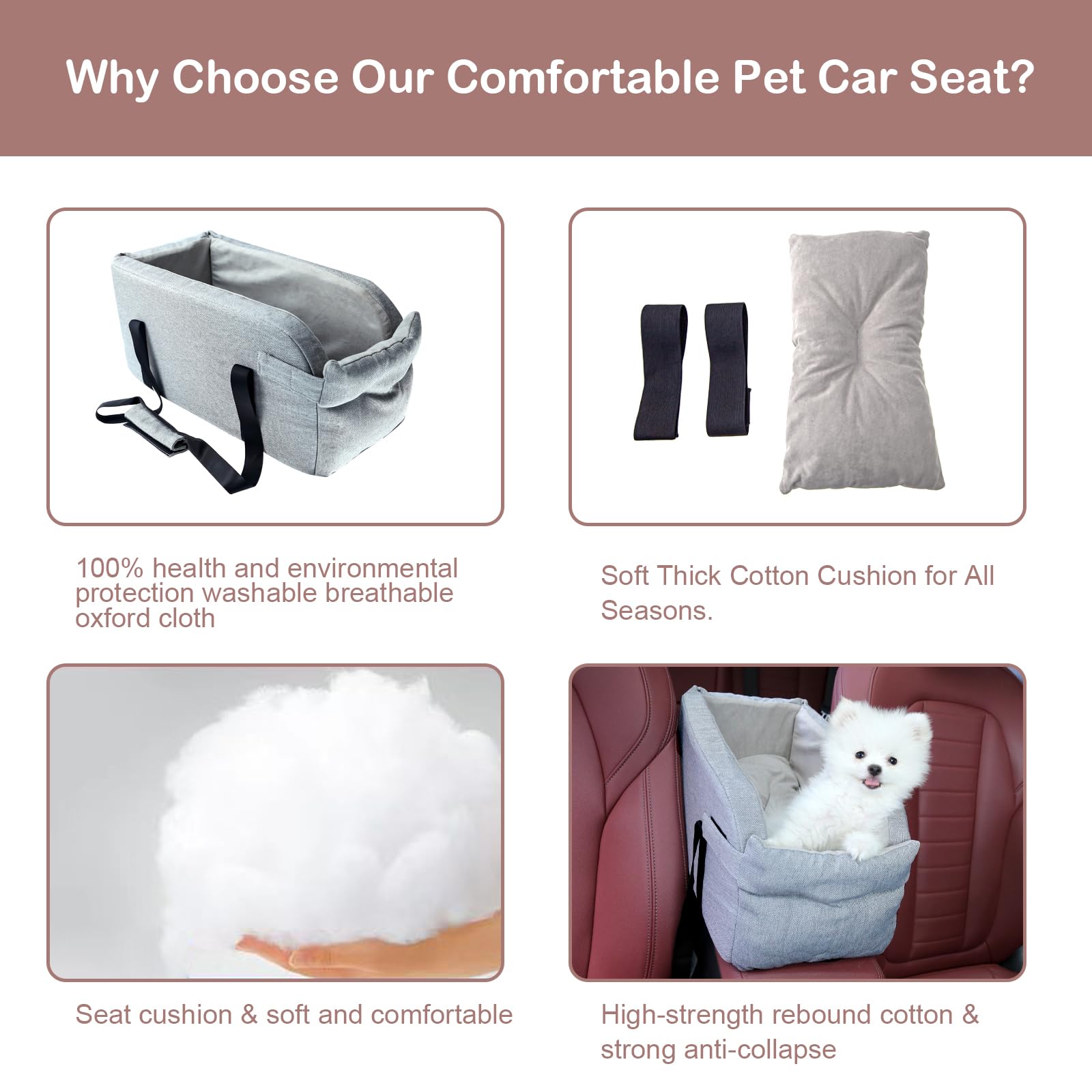 Premium Dog Car Seat Center Console - Adjustable Pet Booster Seat for Small Dogs & Cats Up to 22lbs - Safe Travel Accessory for Cars, SUVs & Road Trips