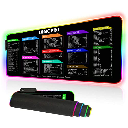 RGB LED Gaming Mouse Pad for Logic Pro X - Large Extended Desk Mat with Non-Slip Base for Computer, Keyboard & Mouse - Perfect for Music Production, Gaming & Office Work
