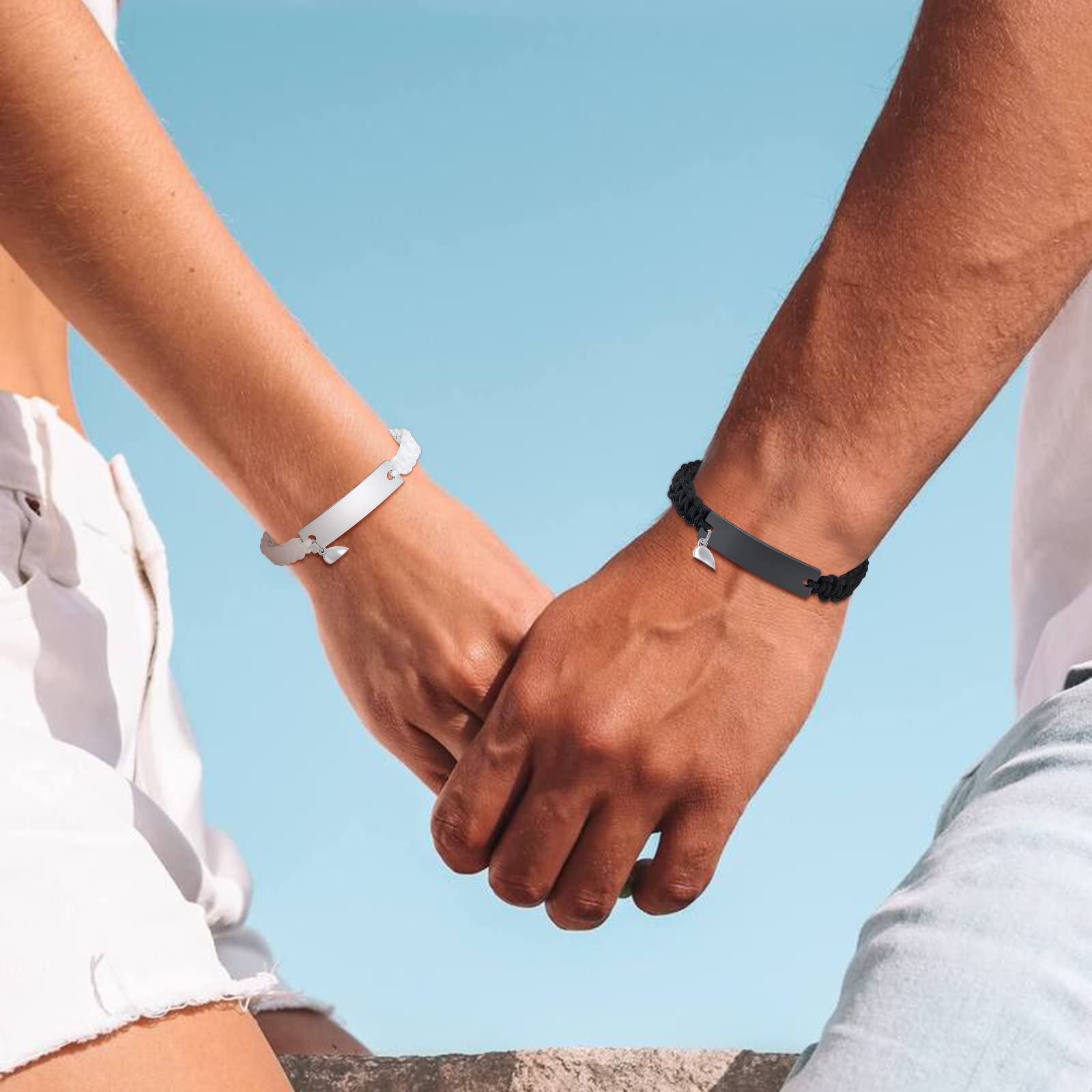 MEALGUET Personalized Couple Bracelets - Custom Engraved Handmade Braided Rope Wristbands for Men & Women - Adjustable Friendship Bracelet - Unique Gift for Couples, Husband, Boyfriend - Perfect for Anniversaries, Valentine's Day & Romantic Dates
