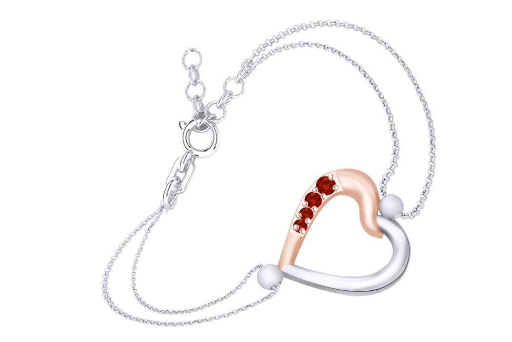 14k White Gold Over Sterling Silver Two-Tone Heart Link Chain Bracelet for Women - Perfect for Valentine's Day Gifts, Anniversary Presents & Everyday Elegant Jewelry