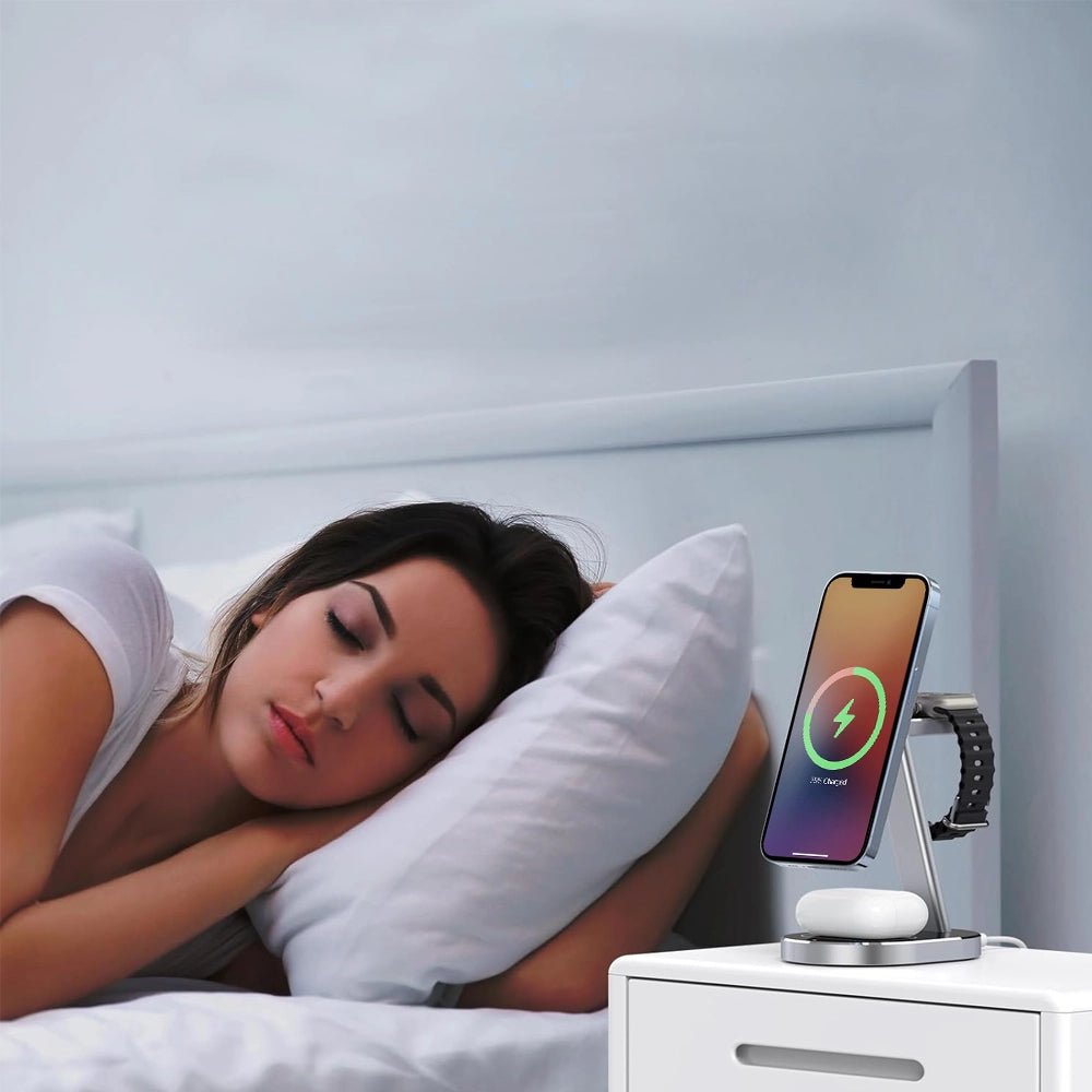 NexusEdge 3-in-1 Fast Wireless Charging Station for iPhone, AirPods & Apple Watch | Qi-Certified Multi-Device Charger | Perfect for Bedside, Office & Travel