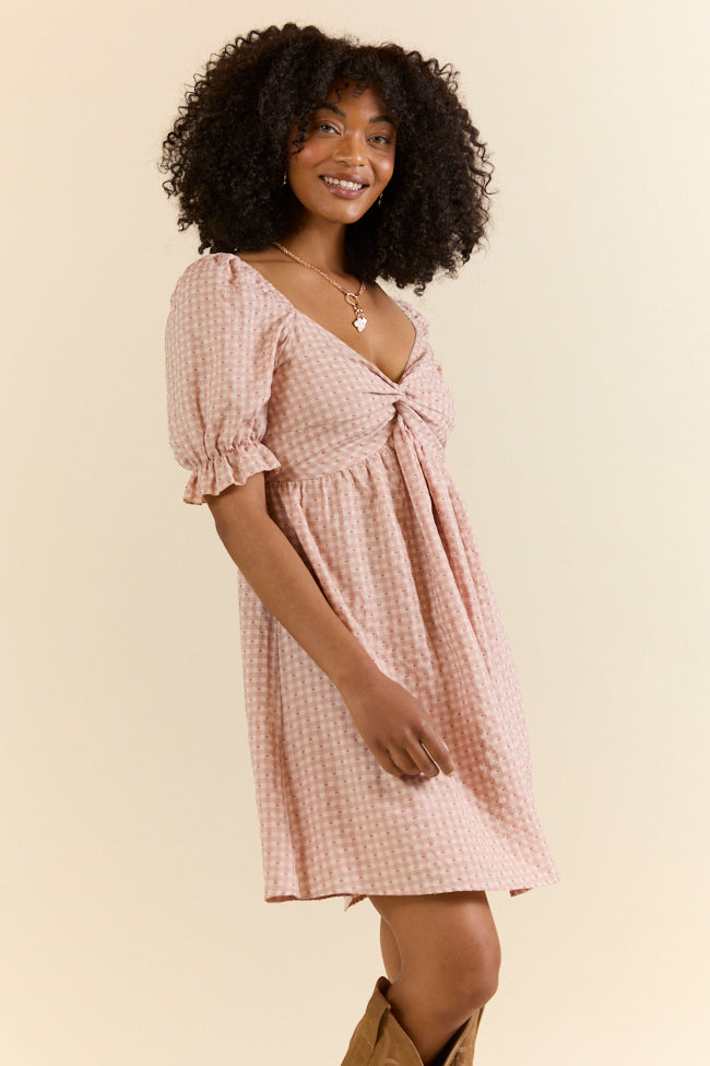 More Duets Women's Dusty Pink Gingham Mini Dress - Flirty Summer Outfit for Date Night & Beach Vacations