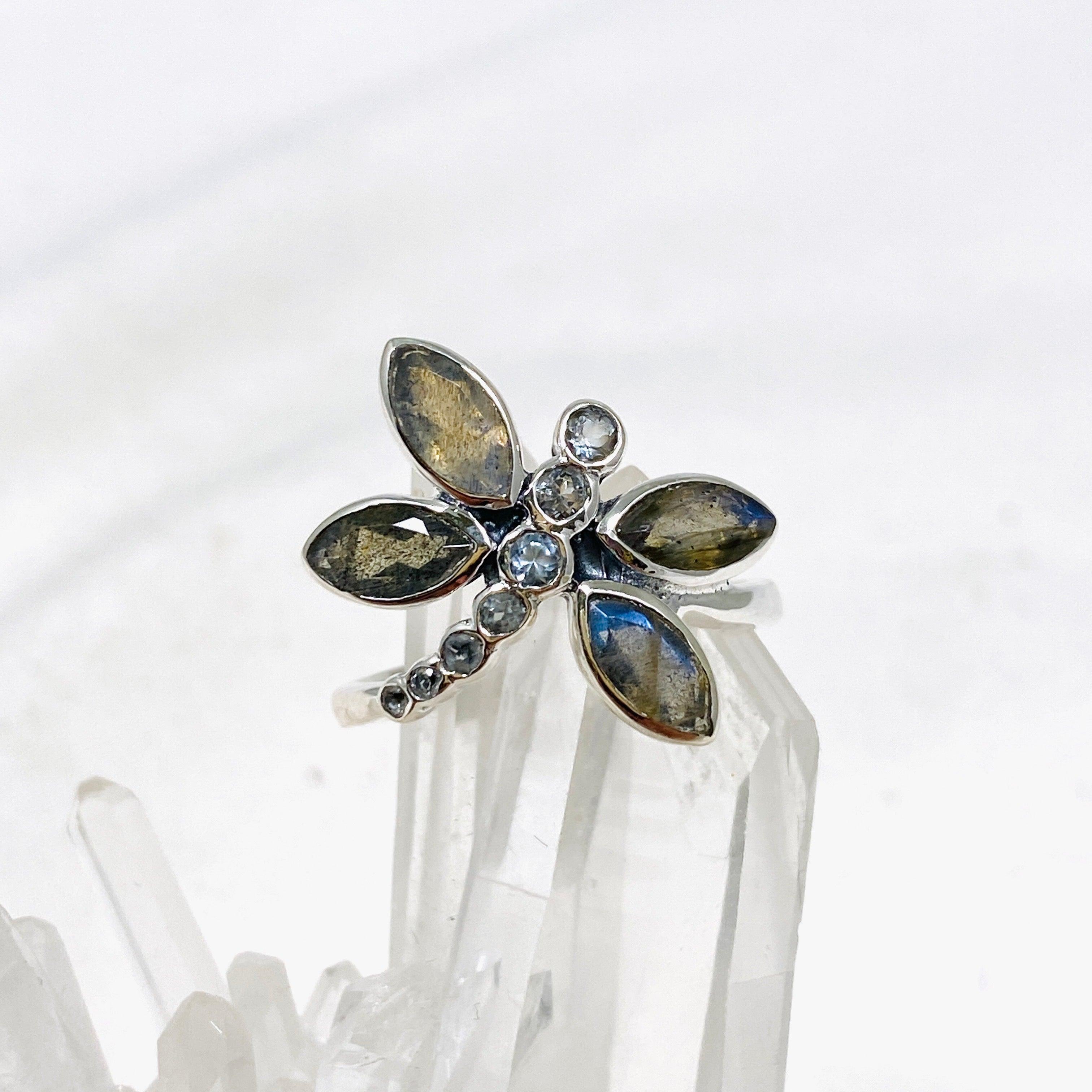 Faceted Labradorite Dragonfly Ring R3887 - Elegant Bohemian Jewelry for Women, Perfect for Parties, Weddings & Everyday Wear