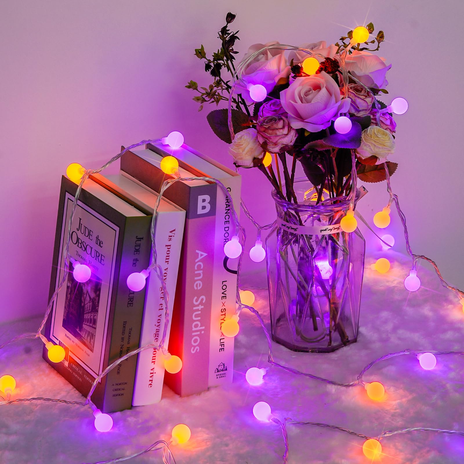 JMEXSUSS 100 LED Orange & Purple Connectable Globe String Lights - 33ft Plug-in with Remote, 8 Lighting Modes for Indoor/Outdoor Christmas Decor, Bedroom, Party & Carnival Lighting | Perfect for Holiday, Wedding, Garden & Patio Decorations