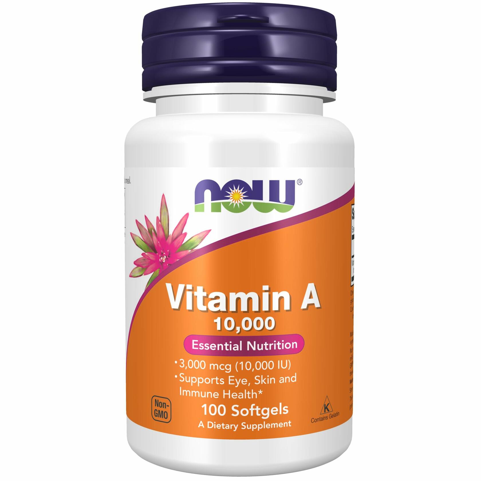 NOW Supplements Vitamin A 10,000 IU Softgels - Supports Eye Health & Vision, Immune System Boost - 100 Count for Adults & Kids - Perfect for Night Vision, Dry Eyes & Skin Care