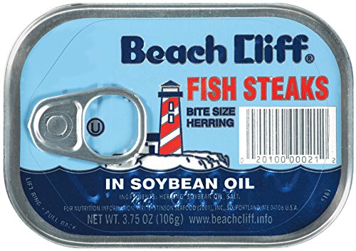 BEACH CLIFF Fish Steaks Bite Size Herring in Soybean Oil - 3.75 Oz Cans (Pack of 18) | High Protein, Keto & Gluten Free Canned Fish | Perfect for Snacks, Lunches, Camping & Emergency Food Storage
