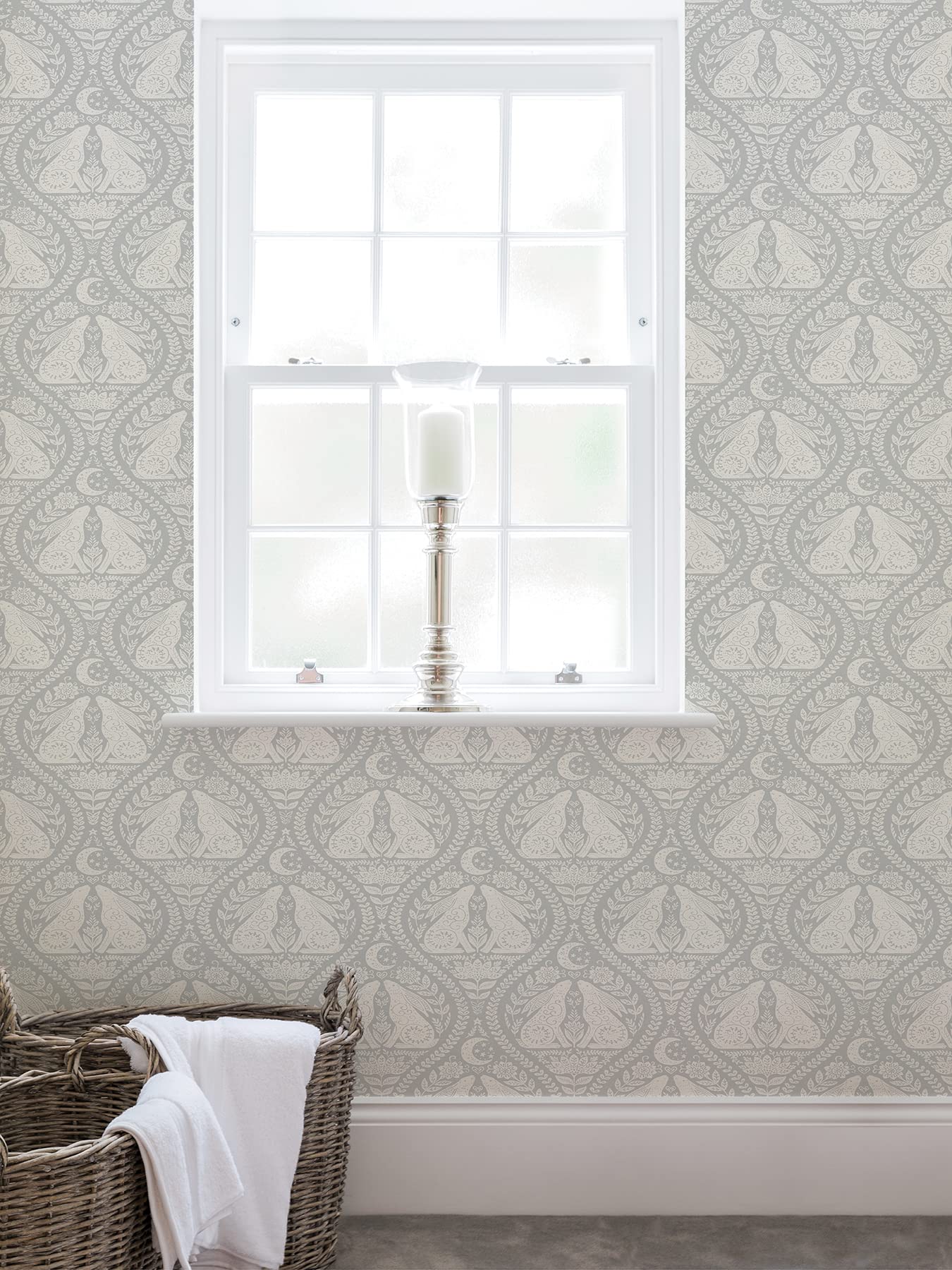 Grey Moon Rabbit Peel & Stick Wallpaper - Self-Adhesive Removable Wall Decor for Bedroom, Nursery, Living Room | Easy DIY Home Decoration for Walls, Furniture & Accent Walls