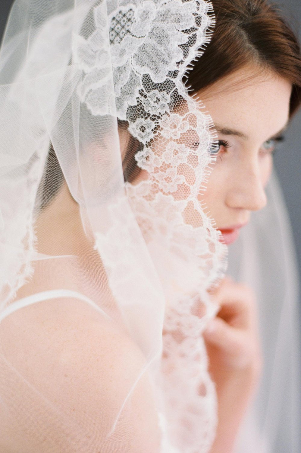 Roseline Mantilla Cathedral French Lace Veil - Ivory & Off White Wedding Veil for Brides | Perfect for Church, Cathedral & Formal Wedding Ceremonies