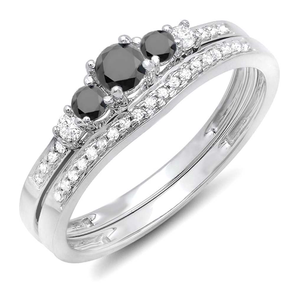 Dazzlingrock 0.45 Carat 10K White Gold Black & White Diamond 5-Stone Bridal Engagement Ring Set for Women - Perfect for Proposals, Weddings & Anniversary Gifts