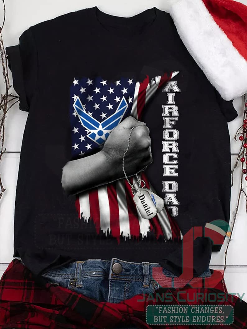 Custom Air Force Dad & Mom Patriotic T-Shirts - Personalized Name & Family Member - American Flag Design for Independence Day & July 4th - Perfect for Military Appreciation, Veterans Day & Air Force Family Events
