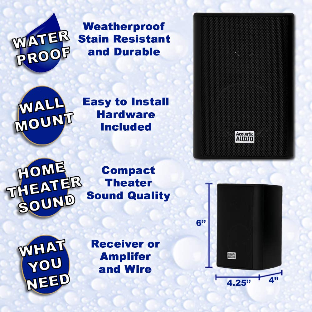 Acoustic Audio AA351B Indoor Outdoor 2-Way Black Speakers - 3000W Peak Power, 6 Pair Pack (AA351B-6Pr) - Perfect for Home Theater, Patio, and Party Sound Systems