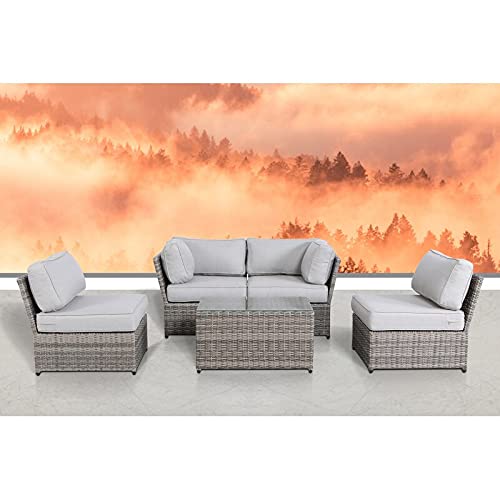 Outdoor Wicker Patio Furniture 5-Piece Sectional Conversation Sofa Set for Backyard, Porch or Pool - No Assembly Required [CM-5442] | Perfect for Relaxing, Entertaining & Outdoor Lounging