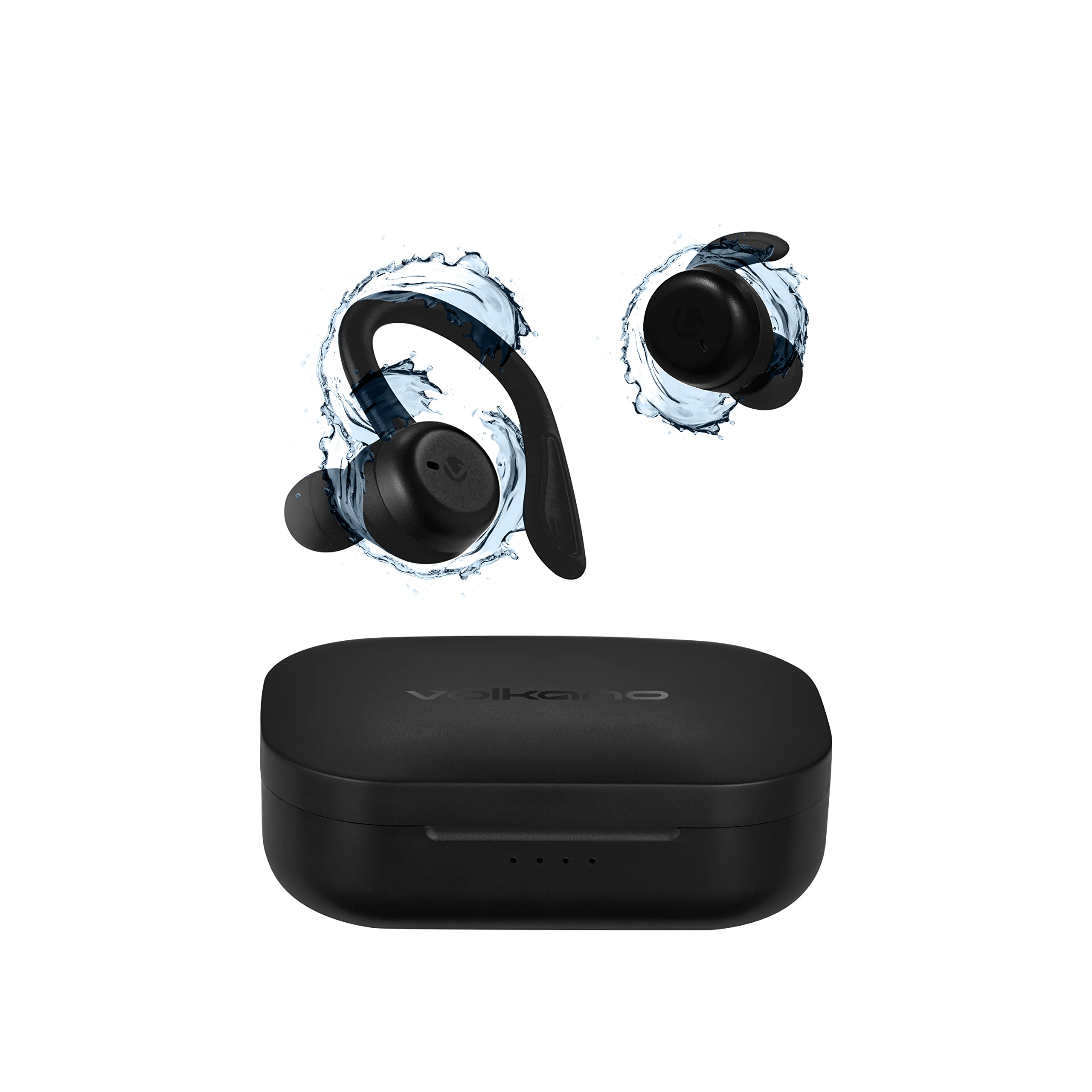 Volkano Momentum Series 35Hr Bluetooth Sports Earbuds - True Wireless Stereo, IPX7 Waterproof, Removable Ear Hooks - Perfect for Running, Workouts & Gym - Lightweight Secure Fit for Men & Women [Black]