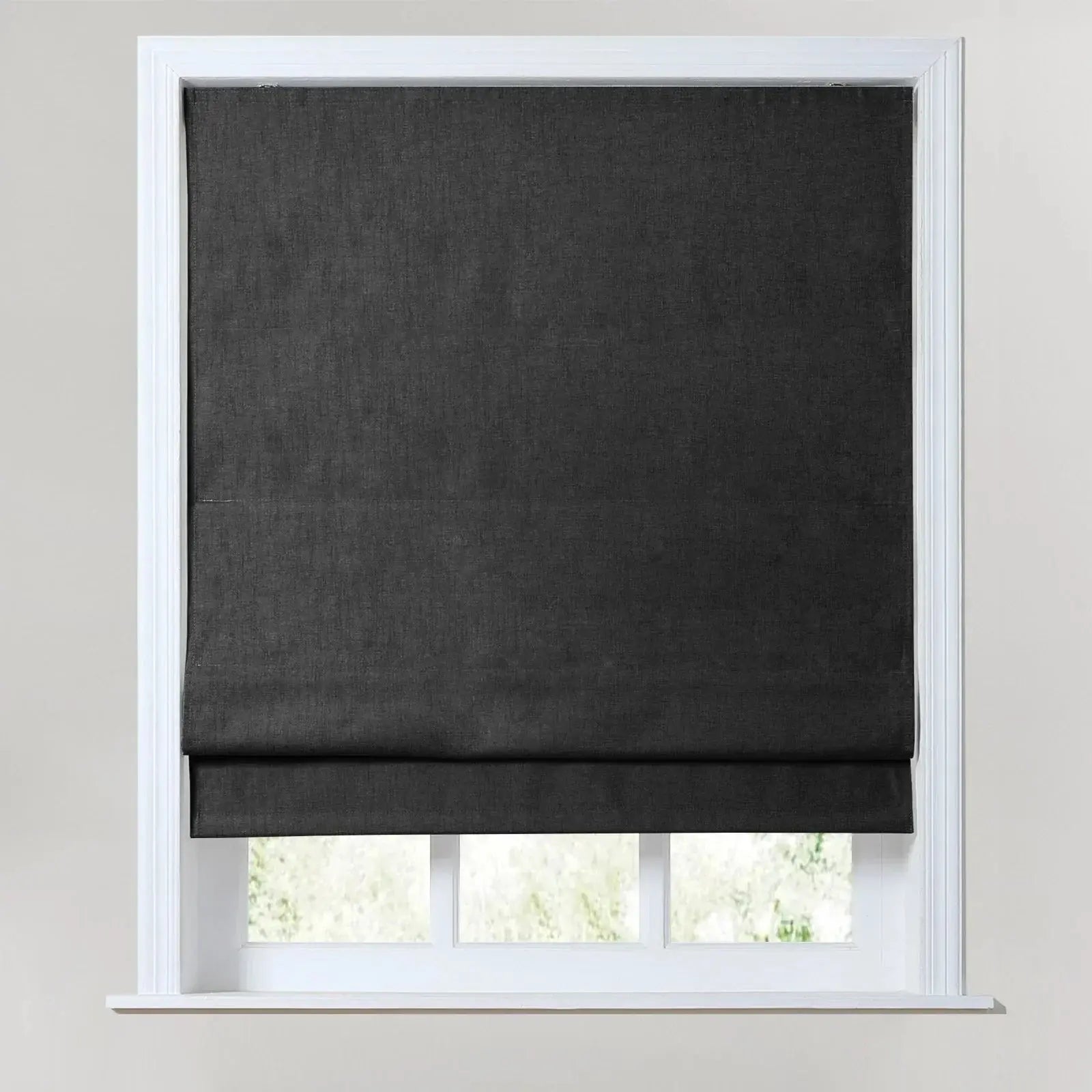Birkin Velvet Roman Shade - Cordless Window Treatment with Wooden Headrail for Living Room & Bedroom Blackout