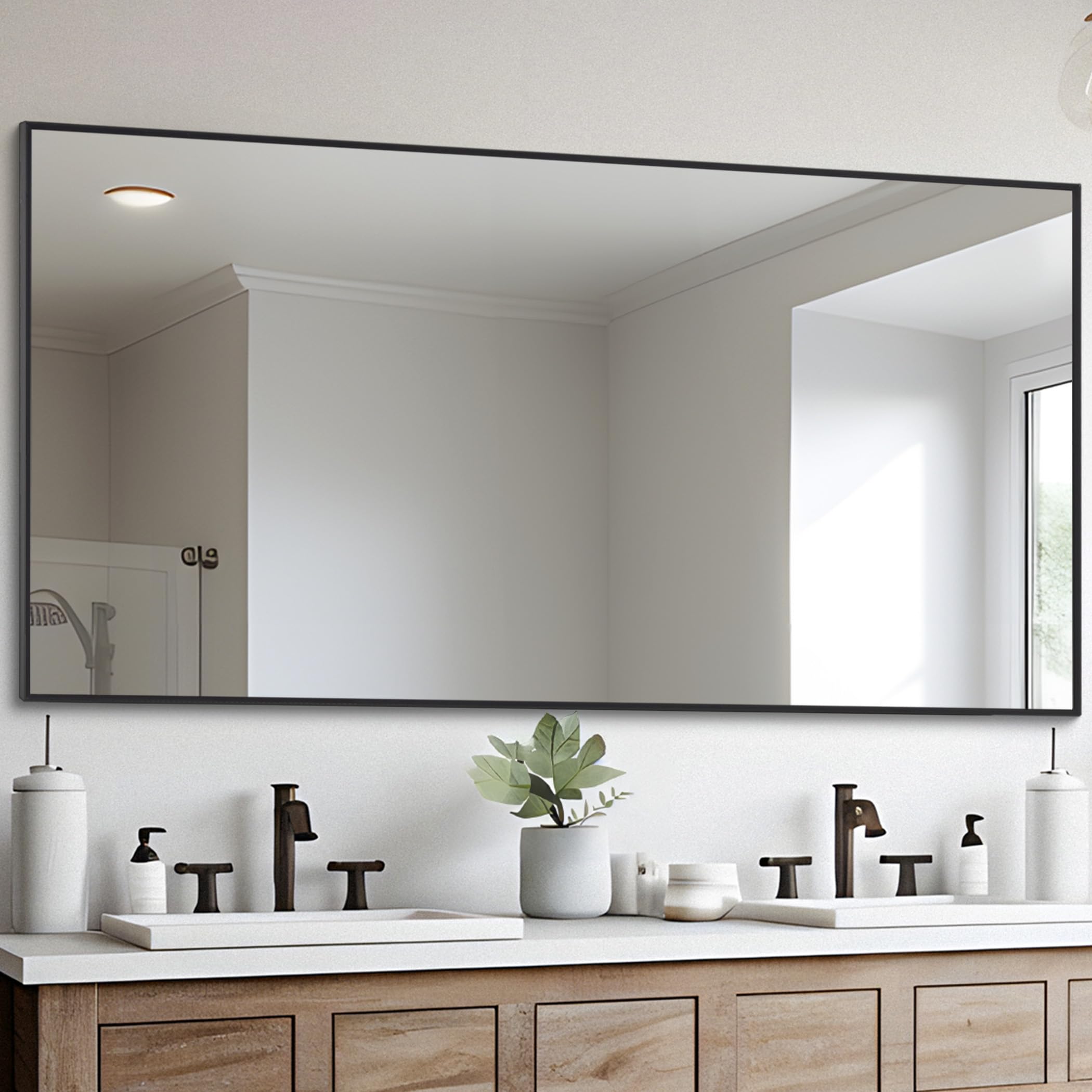 30x60 Inch Black Rectangle Bathroom Mirror with Metal Frame - Modern Wall Mirror for Vanity, Entryway, Living Room - Horizontal or Vertical Hanging - Perfect for Home Decor & Makeup Area