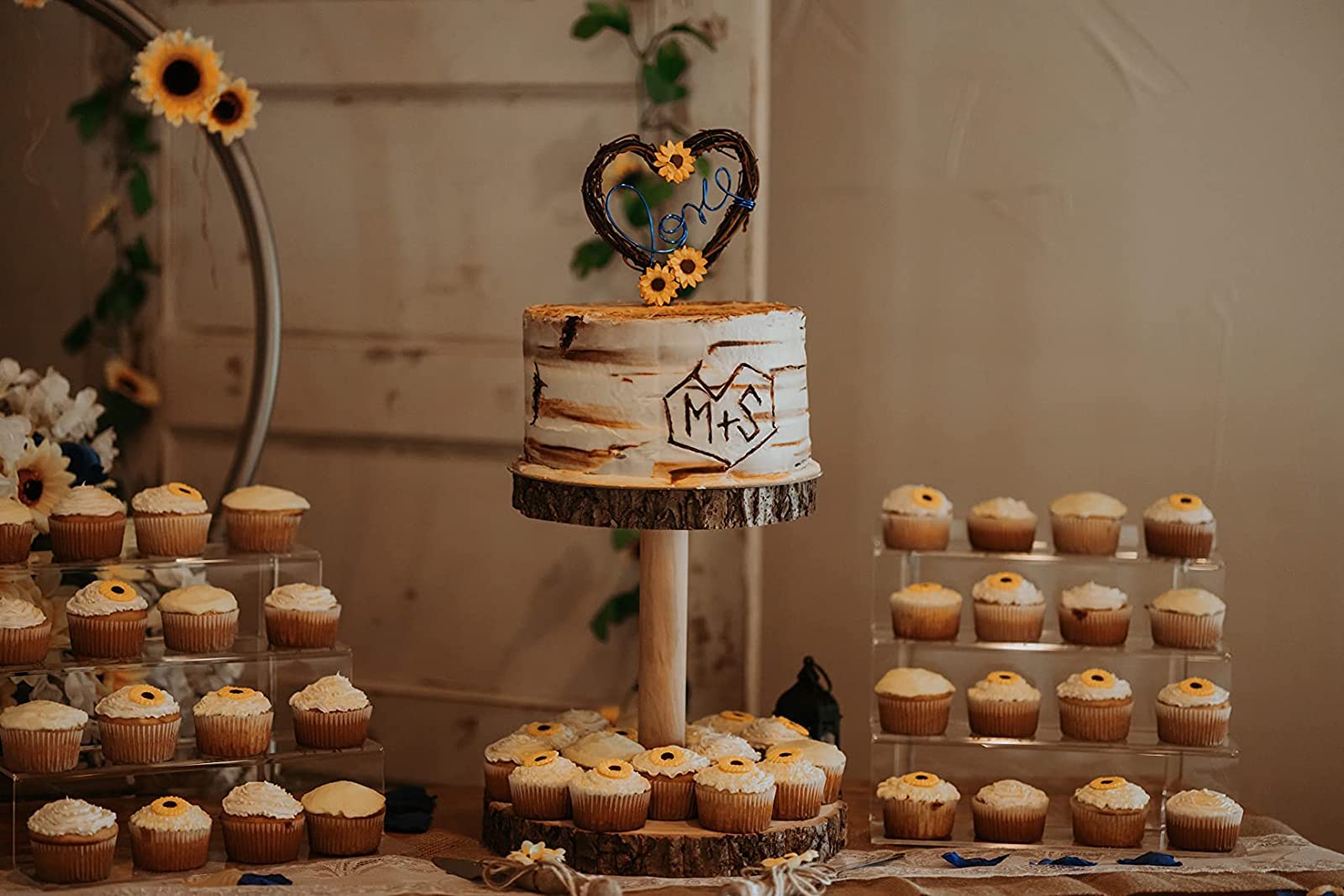 Rustic Sunflower Cake Topper for Wedding Reception - Handmade Floral Cupcake Decorations - Perfect for Wedding Cakes, Anniversary Celebrations & Bridal Showers