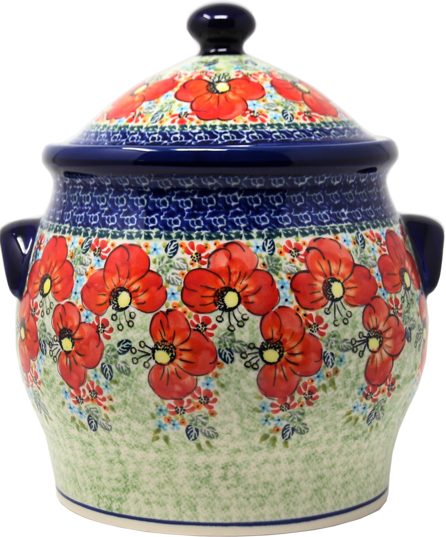 Extra Large 6 Quart Polish Pottery Cookie Jar & Canister - Handcrafted Garden Meadow Unikat Pattern by Zaklady Ceramika, Artist Signed Lidia Kulka | Perfect for Kitchen Storage, Farmhouse Decor & Gift Giving
