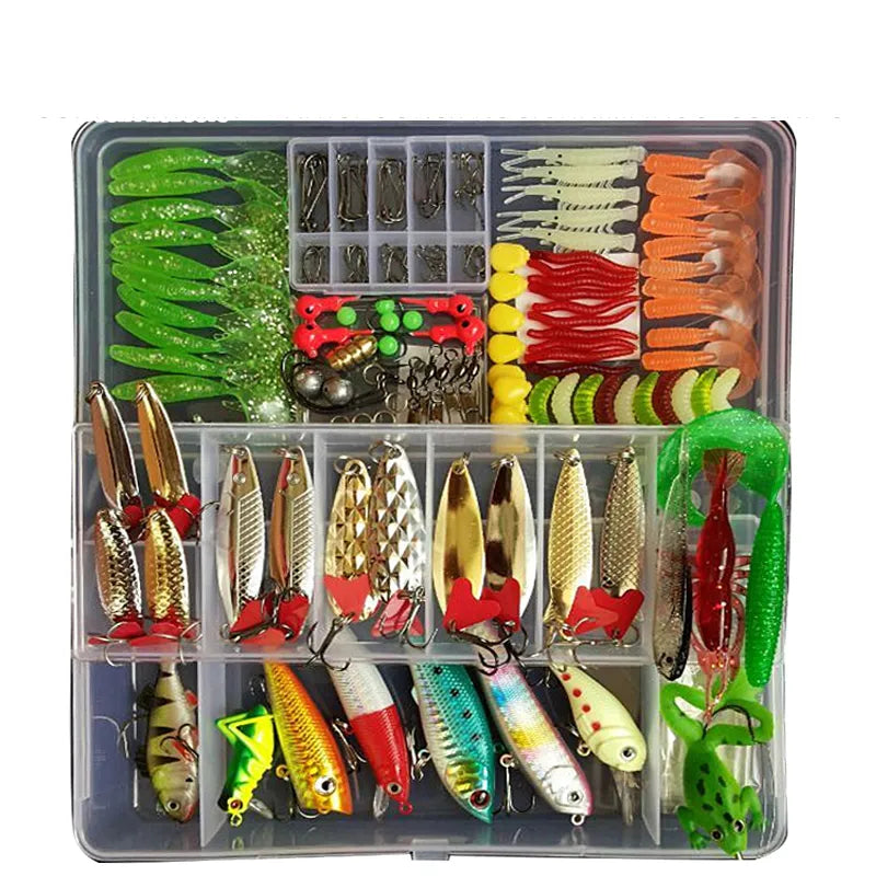 All in One Fishing Lure Kit - 50pcs Hard/Soft Baits, Metal Jigs with Tackle Box for Bass Trout Saltwater Fishing | Complete Starter Set for Beginners & Pros | Ideal for Freshwater Lakes, Rivers & Ocean Fishing