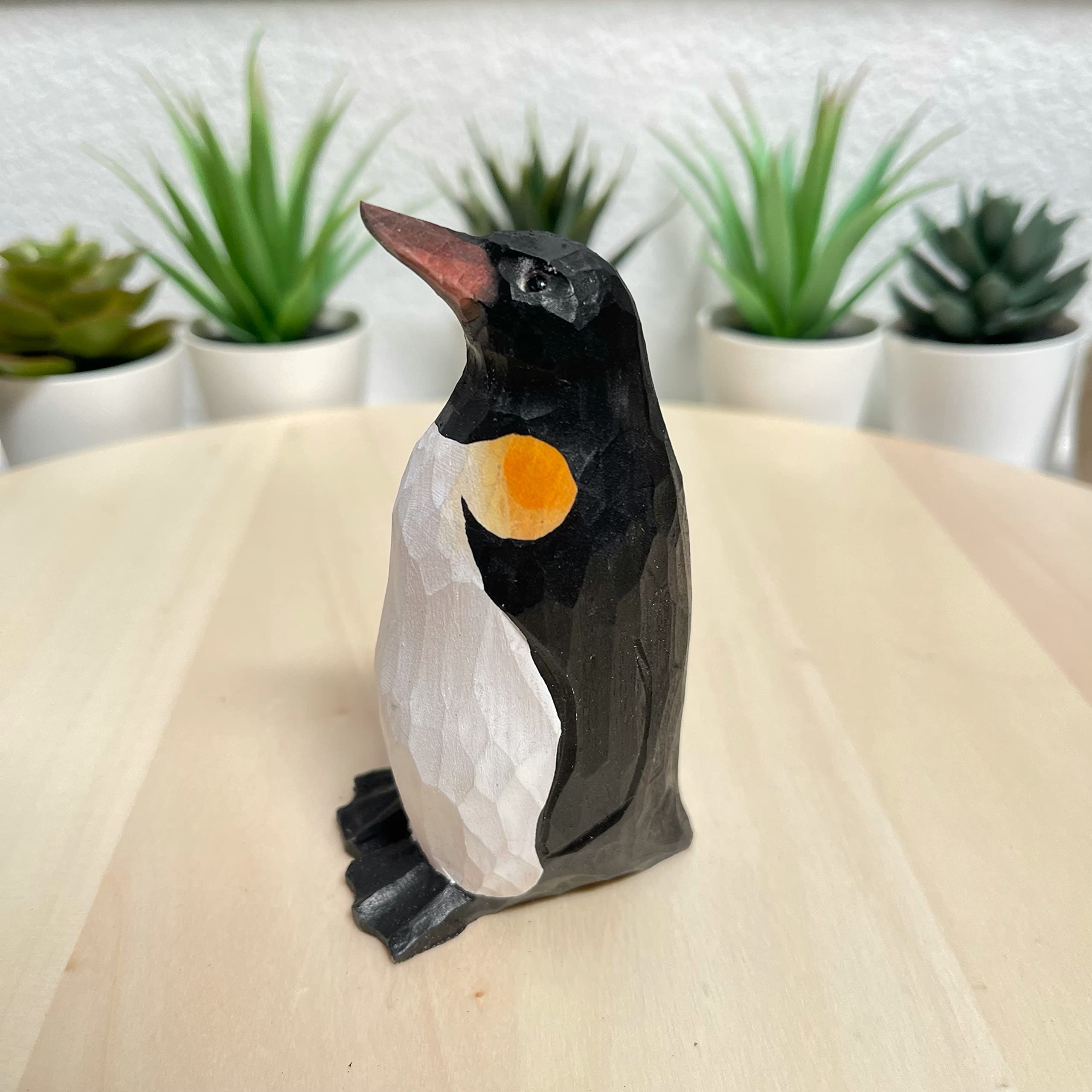 Hand Carved Wood Penguin Sculpture - Unique Home Decor & Gift Idea for Living Room, Office, or Bookshelf Display