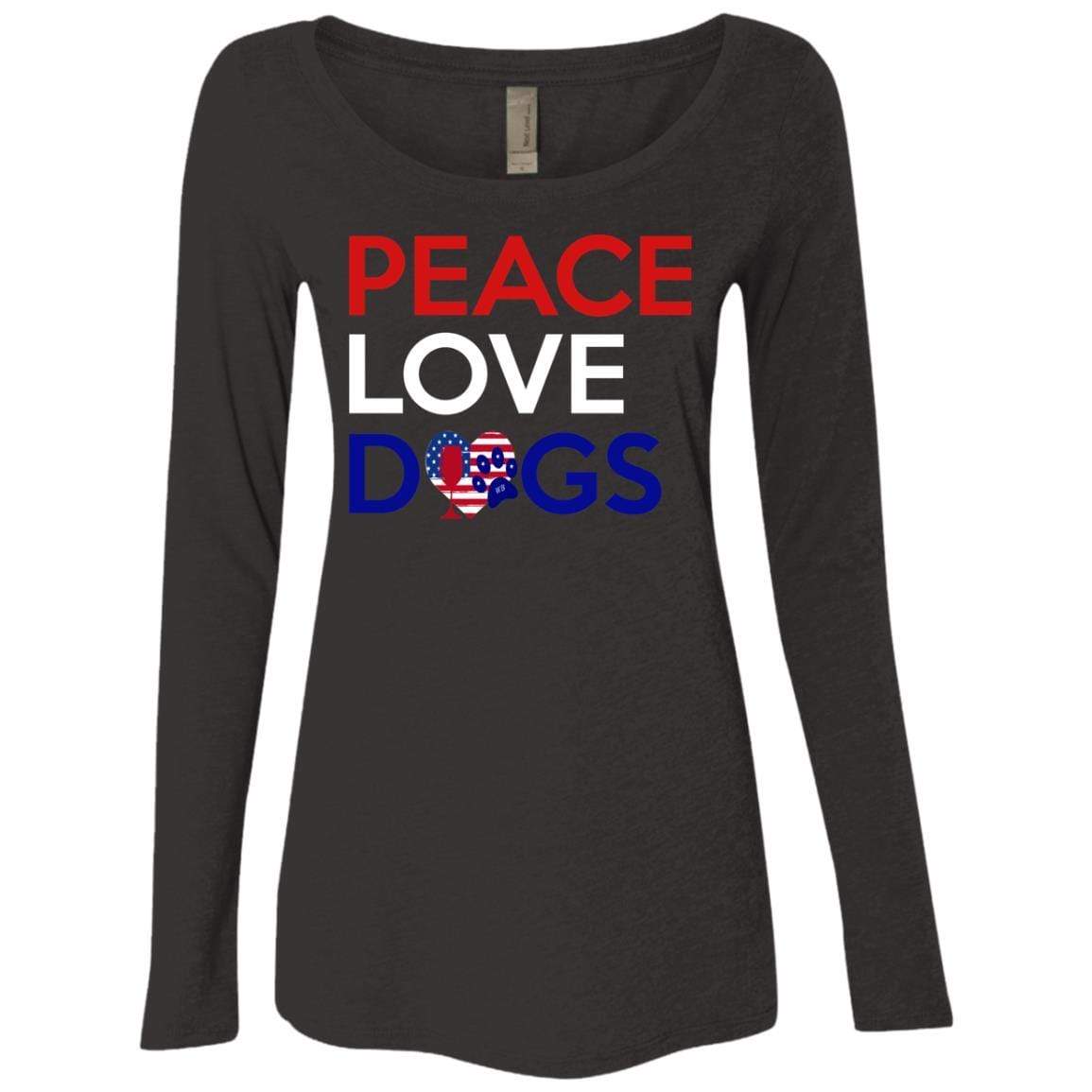 Peace Love Dogs Women's Long Sleeve Scoop Neck Tri-Blend T-Shirt - Soft Vintage Style Graphic Tee for Dog Lovers, Casual Wear & Animal Rescue Support