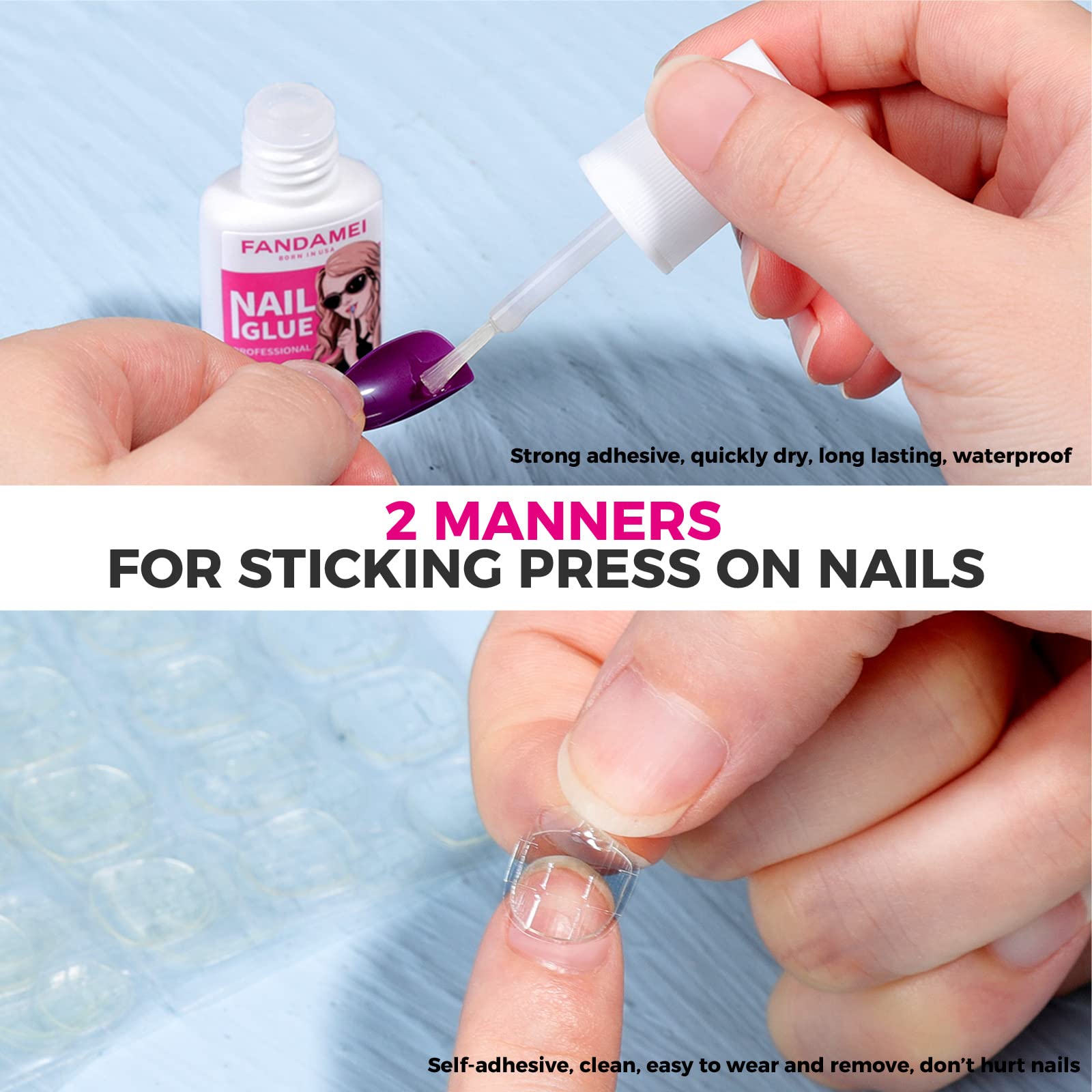 FANDAMEI 24 Pack Matte Press on Nails - Medium Coffin Fake Nails with Glue & Tools for DIY Nail Art at Home