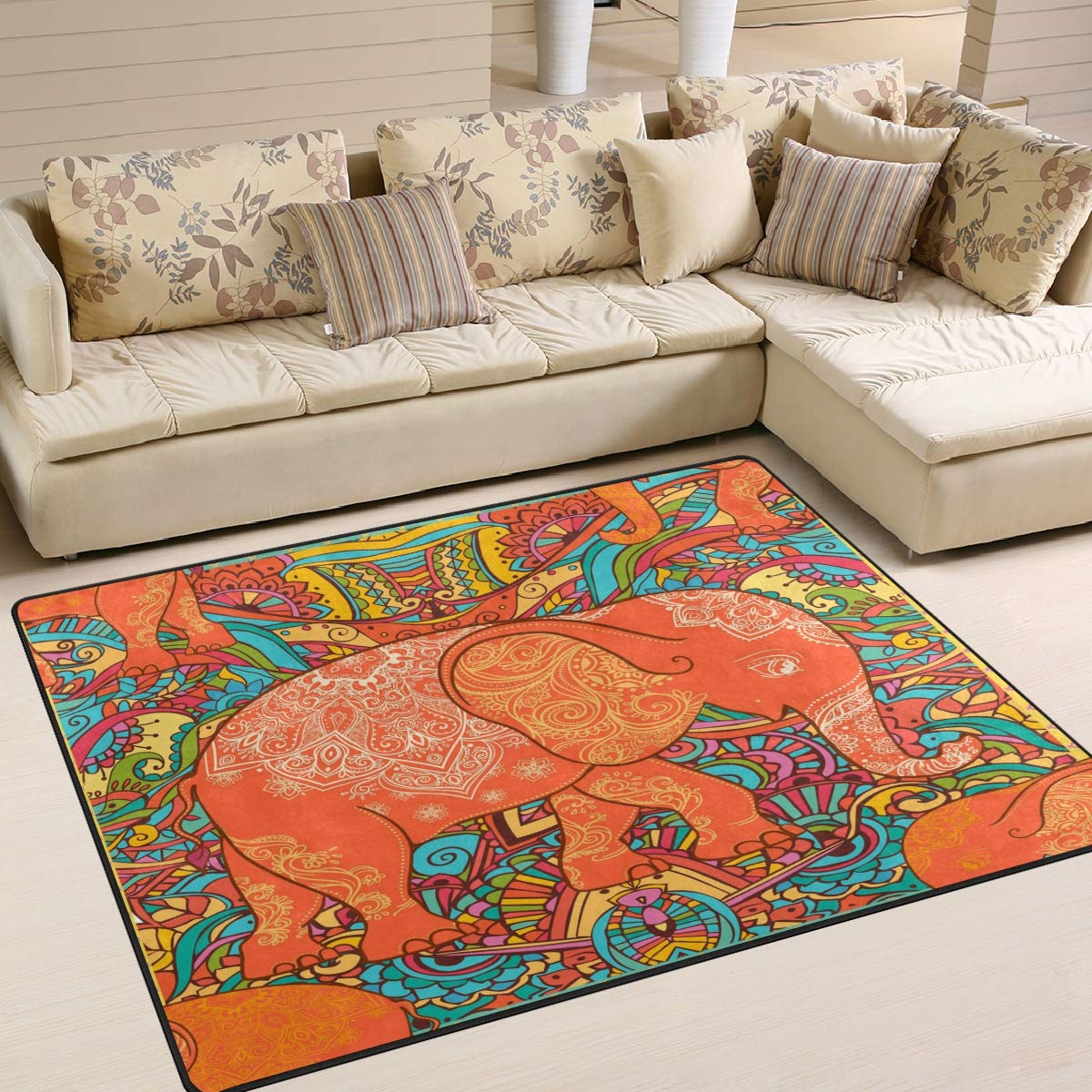 ALAZA Indian Elephant Mandala Tribal Ethnic Bohemian Area Rug 5'3