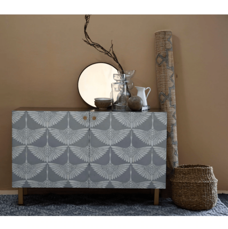 Handmade Bone Inlay Swan Buffet Table - Luxury Sideboard with Floral Design for Dining Room & Living Room Decor