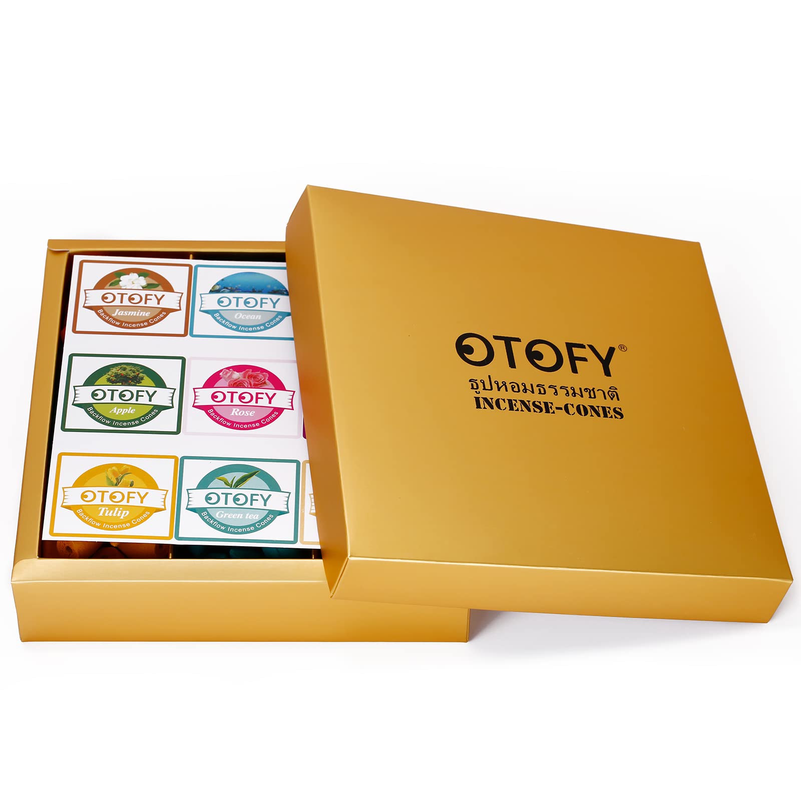 OTOFY 180 Pcs Natural Backflow Incense Cones - Handmade Waterfall Incense with Rose, Tulip, Jasmine & Lavender Scents for Meditation, Yoga, Aromatherapy & Home Relaxation | Perfect for Backflow Incense Burners (Gold)