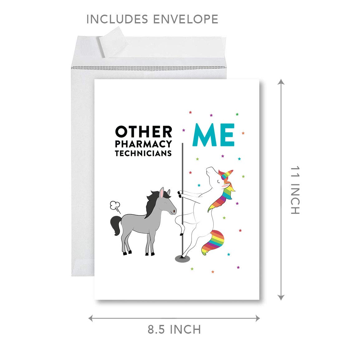 Funny Quirky All Occasion Jumbo Greeting Card - 8.5 x 11 Inch Blank Card with Envelope - Humorous Birthday Card for Co-Workers, Pharmacy Technicians - Horse & Unicorn Design - 1-Pack - Perfect for Office Gifts, Birthday Wishes & Special Occasions