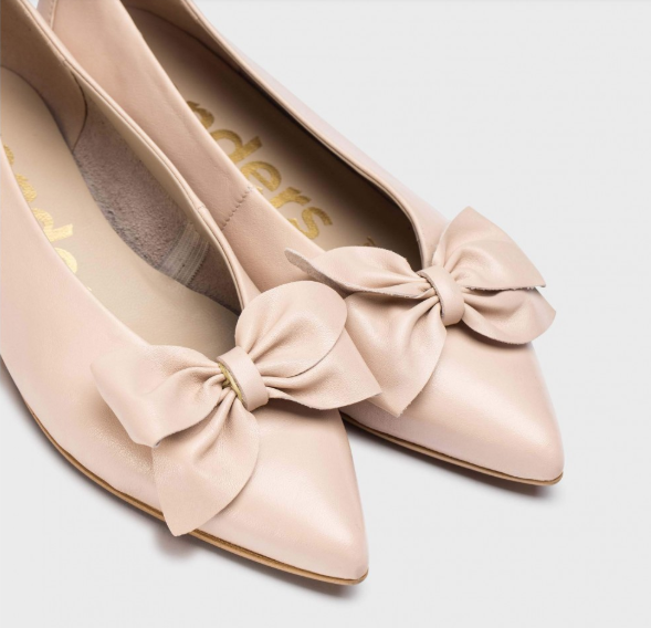 WONDERS ALONDRA Women's Nude Leather Wedge Ballet Flats with Bow - Comfortable Casual Shoes for Work, Walking & Everyday Wear