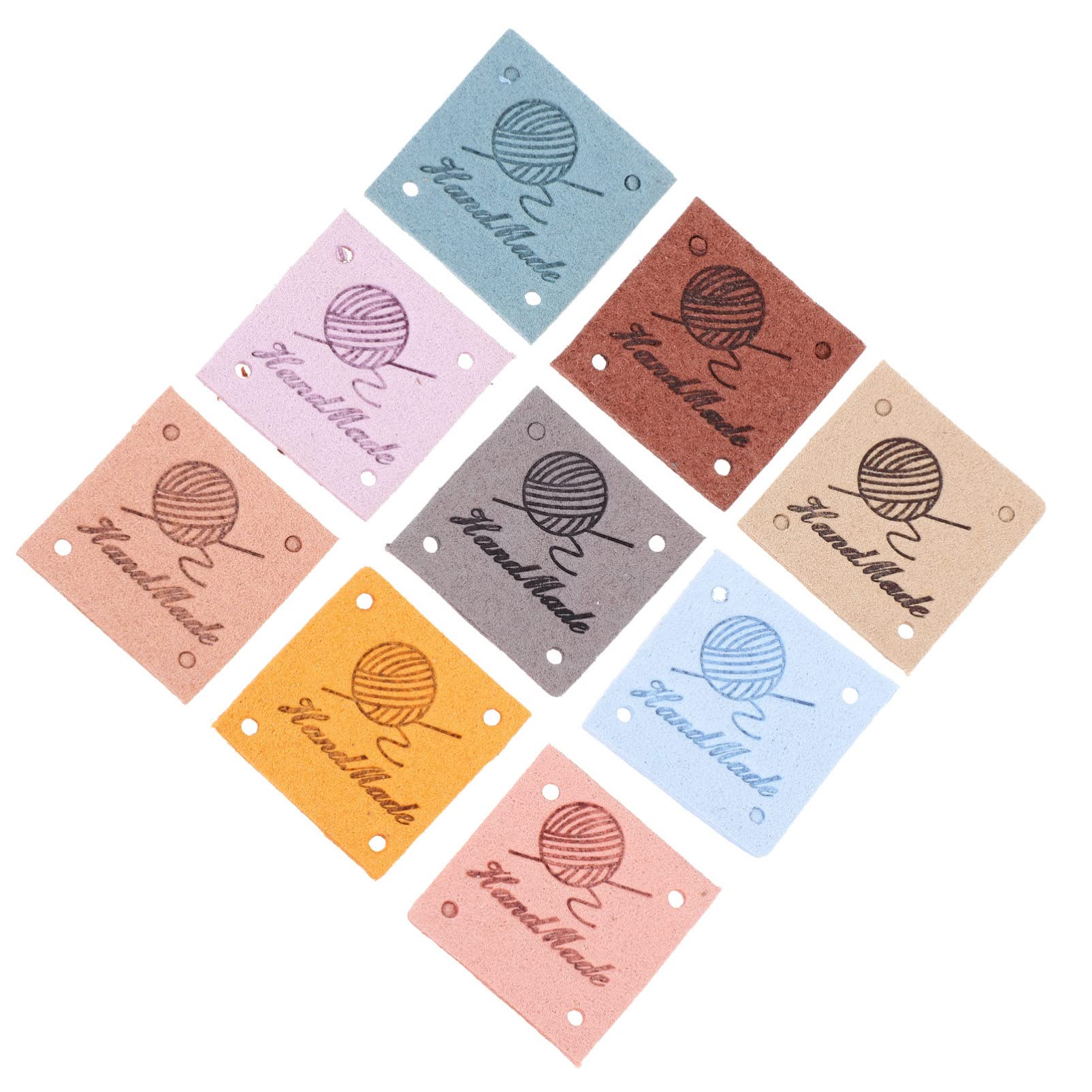 Milisten 45pcs PU Leather Labels - Handmade Embossed Clothing Tags with Holes for DIY Crafts, Crochet, Knitting - Perfect for Jeans, Scarves, Hats, Shoes & Bags (Mixed Colors) - Great for Customizing Fashion Accessories & Gift Packaging