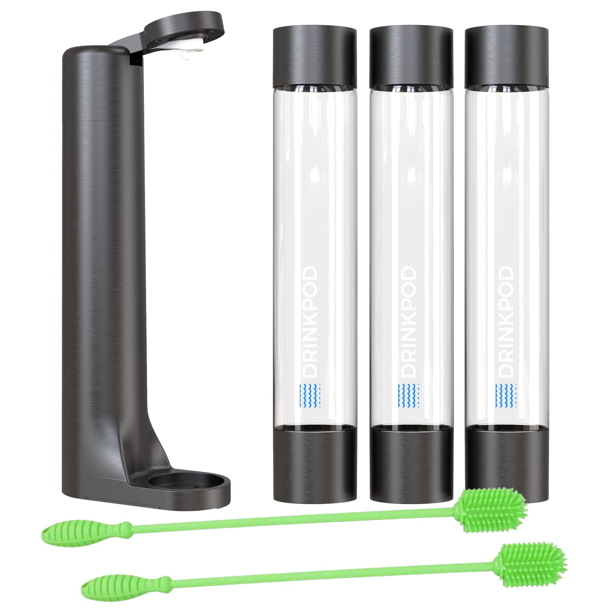 FizzPod Home Soda Maker Machine - Sparkling Water Carbonator with 3 BPA-Free Bottles & 2 Cleaning Brushes (Black) | Make Carbonated Drinks, Flavored Sparkling Water & Soda at Home | Perfect for Kitchen, Office & Party Use