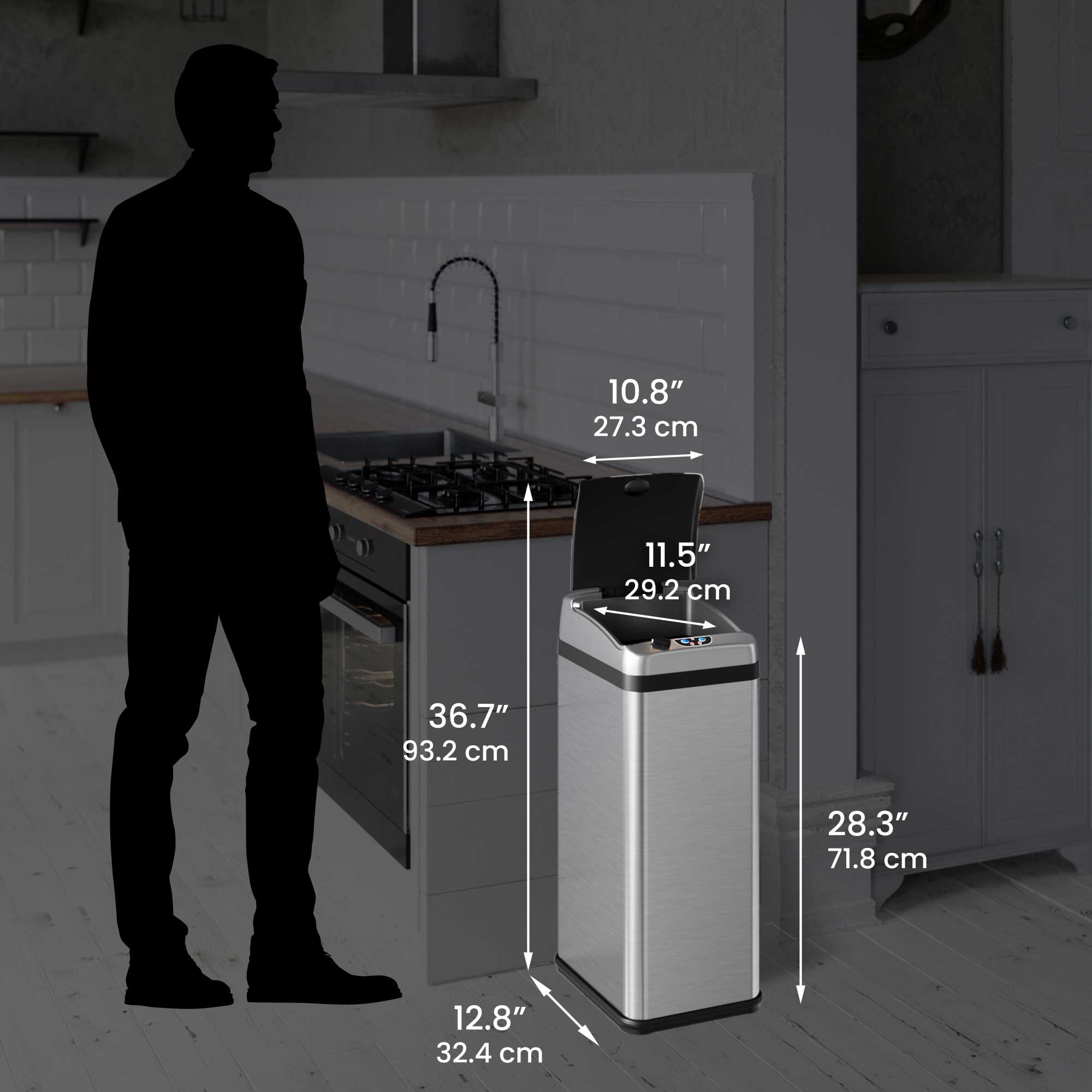 13 Gallon & 2.5 Gallon Automatic Touchless Trash Can Combo - Sensor Kitchen & Bathroom Garbage Bin with Odor Control AbsorbX Technology - Perfect for Home, Office, and Commercial Use