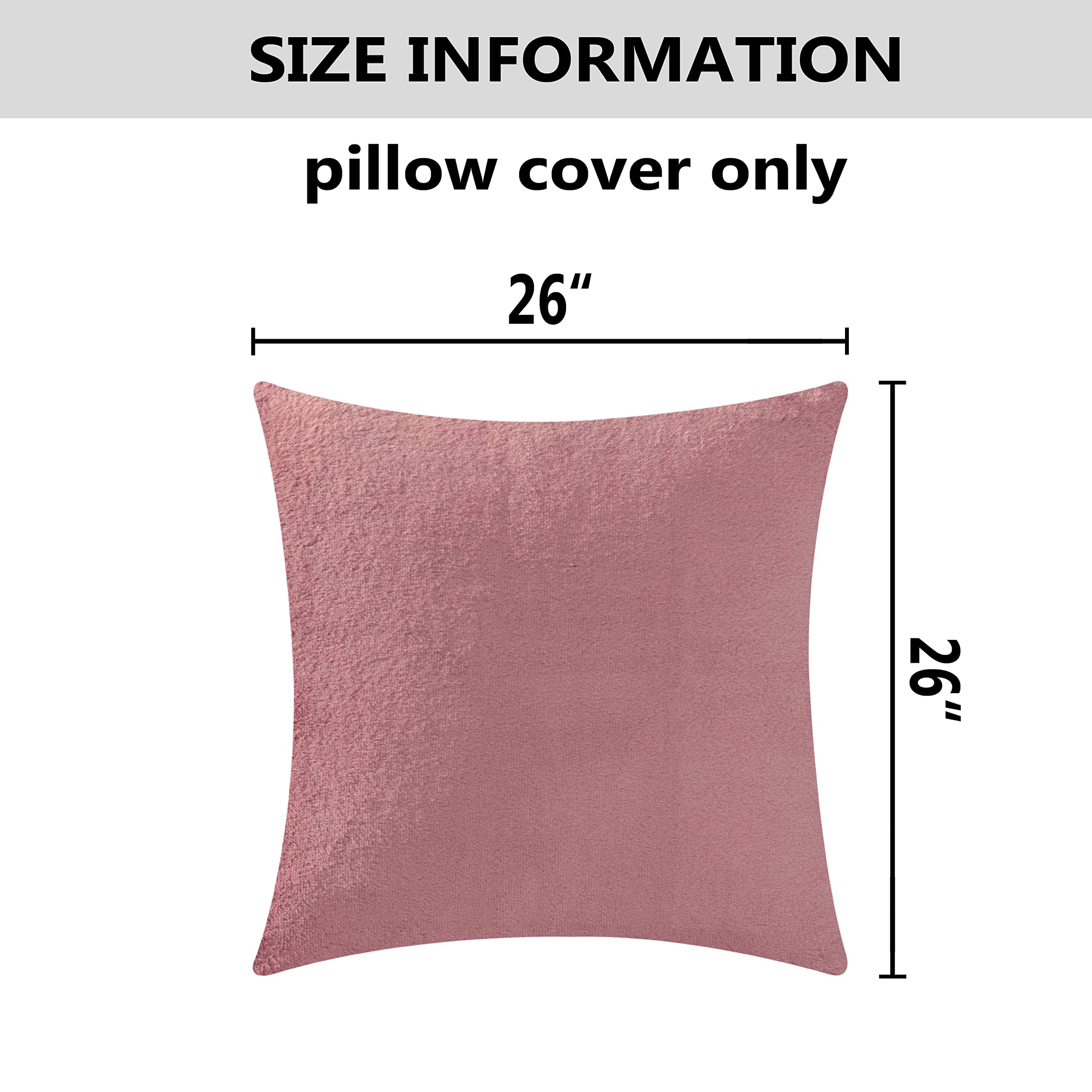 Premium 26x26 Inch Faux Fur Throw Pillow Cover - Soft Dusty Pink Euro Sham for Couch, Sofa & Bedroom Decor - 66x66cm Luxury Cushion Case - Perfect for Living Room, Nursery & Cozy Home Styling