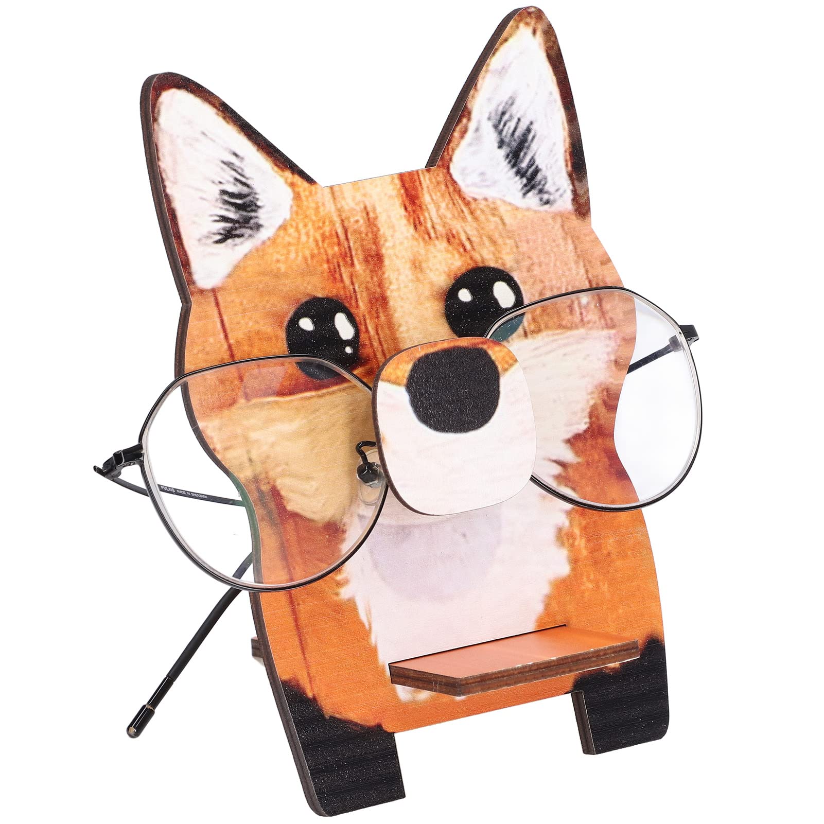 Wooden Fox Glasses Holder Stand for Nightstand & Desk Organizer