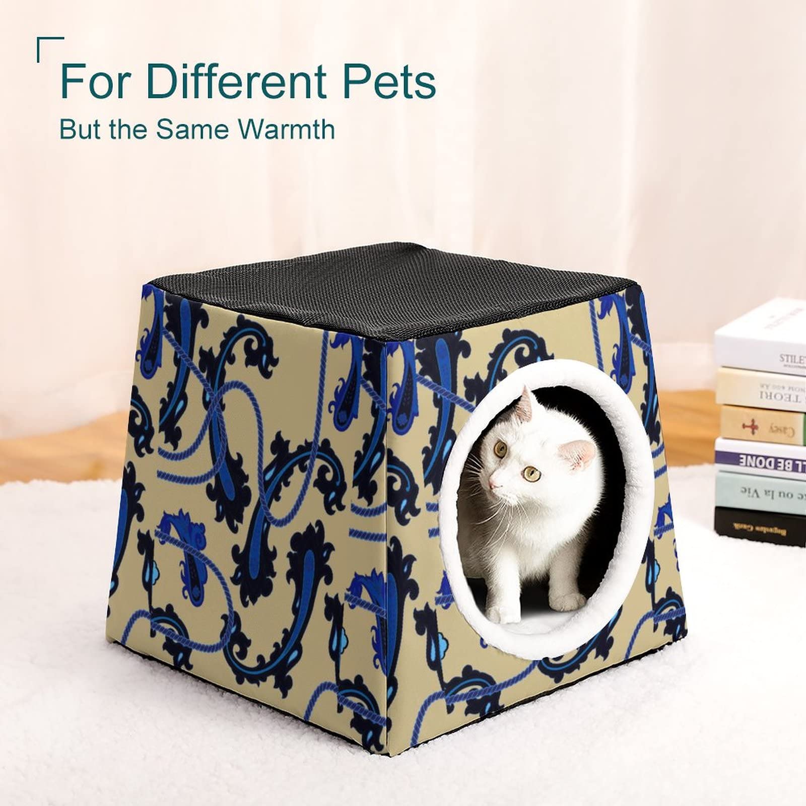 3-in-1 Cat House with Floral Print - Cozy Cat Bed, Sofa & Shelter for Indoor/Outdoor Use - Perfect for Napping, Lounging & Playtime (Purple)